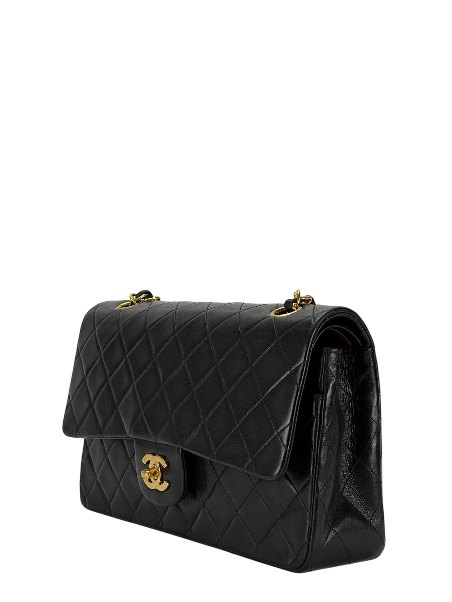 CHANEL - Medium Classic Double Flap Bag Black Lambskin Gold Hardware (CF25)