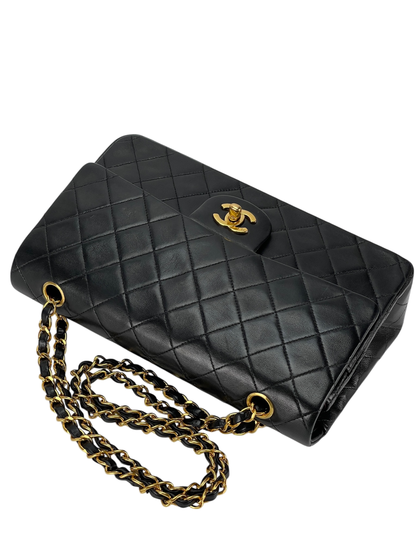CHANEL - Medium Classic Double Flap Bag Black Lambskin Gold Hardware (CF25)