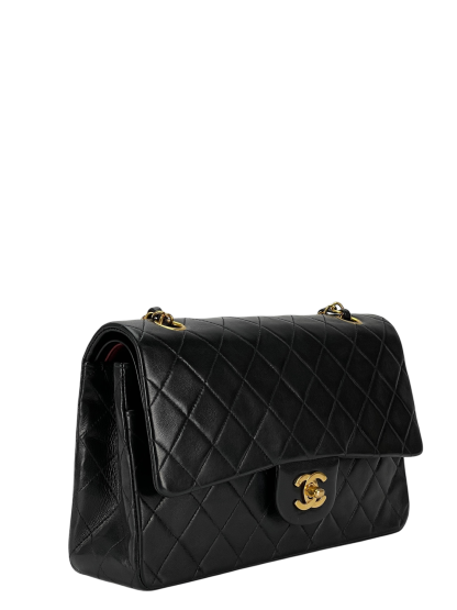 CHANEL - Medium Classic Double Flap Bag Black Lambskin Gold Hardware (CF25)