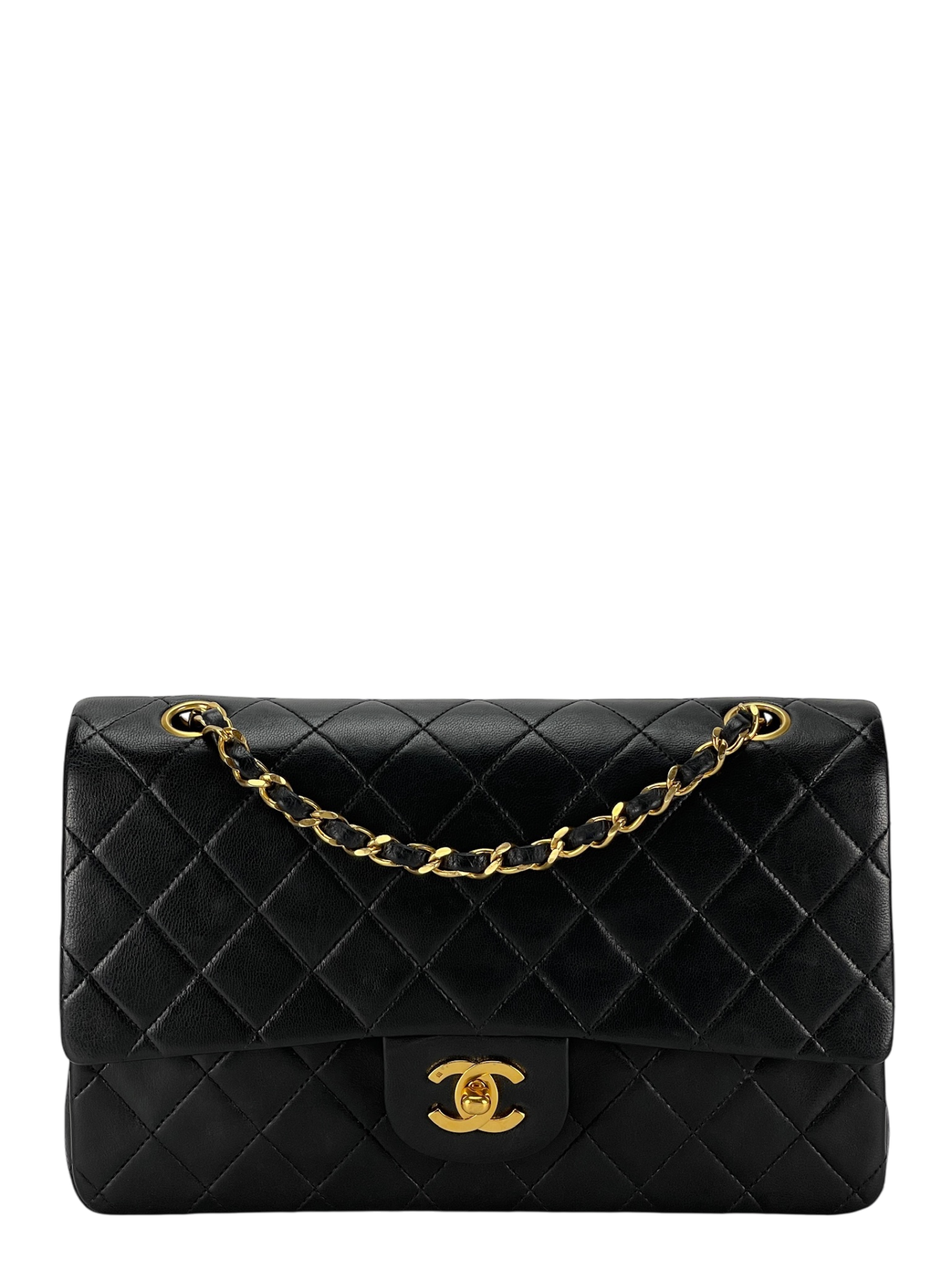 CHANEL - Medium Classic Double Flap Bag Black Lambskin Gold Hardware (CF25)