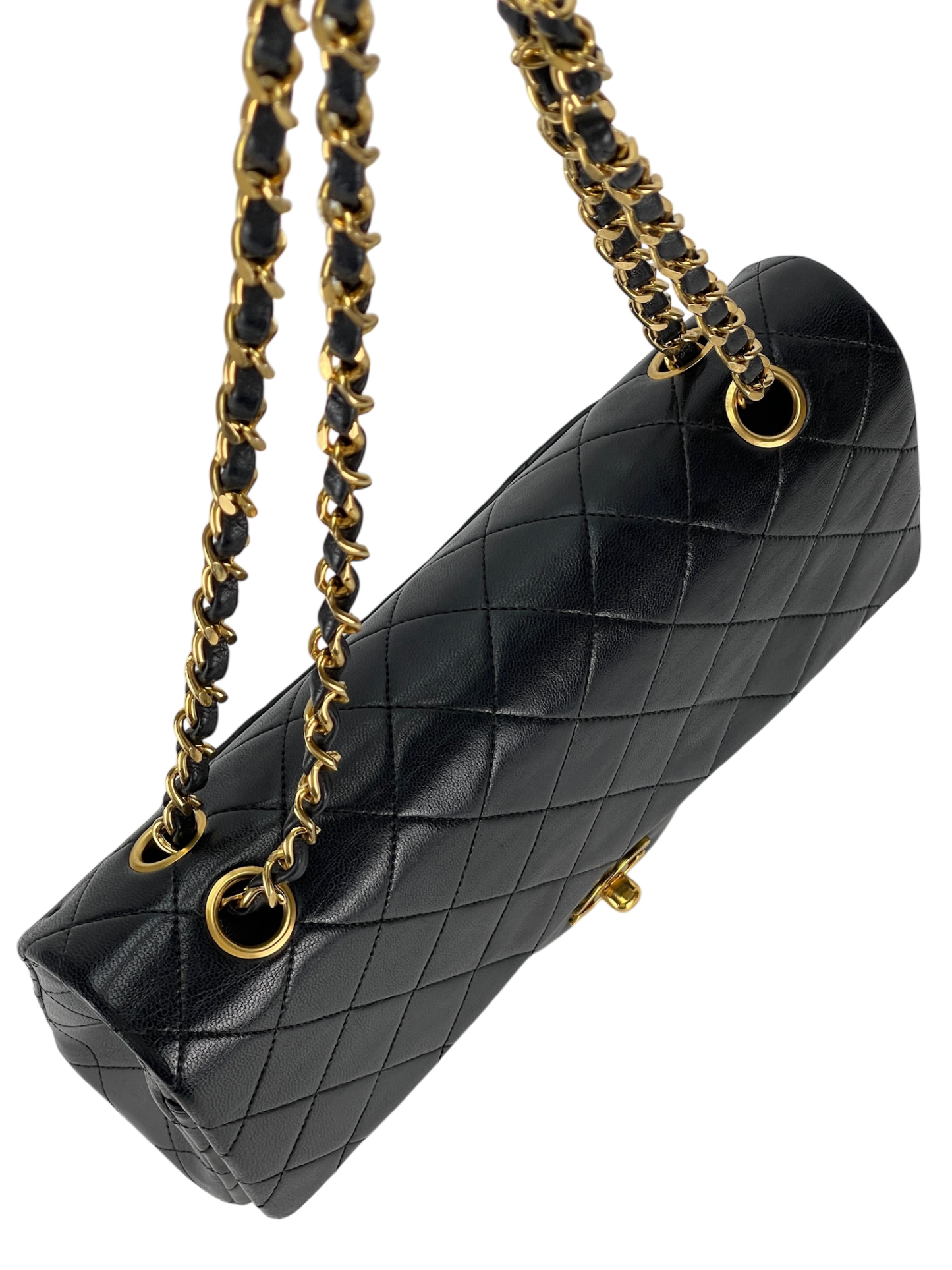 CHANEL - Medium Classic Double Flap Bag Black Lambskin Gold Hardware (CF25)
