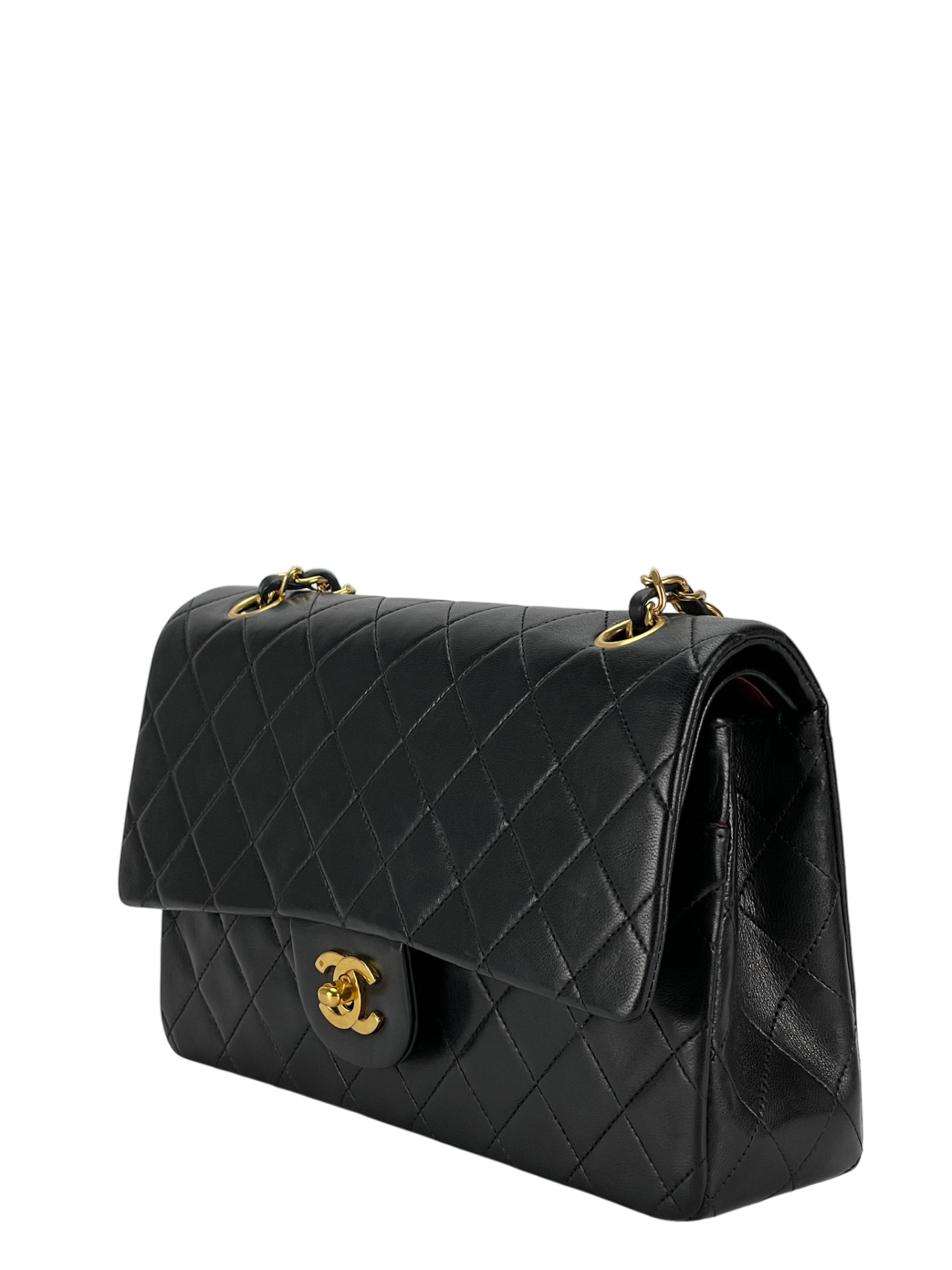 CHANEL - Medium Classic Double Flap Bag Black Lambskin Gold Hardware (CF25)
