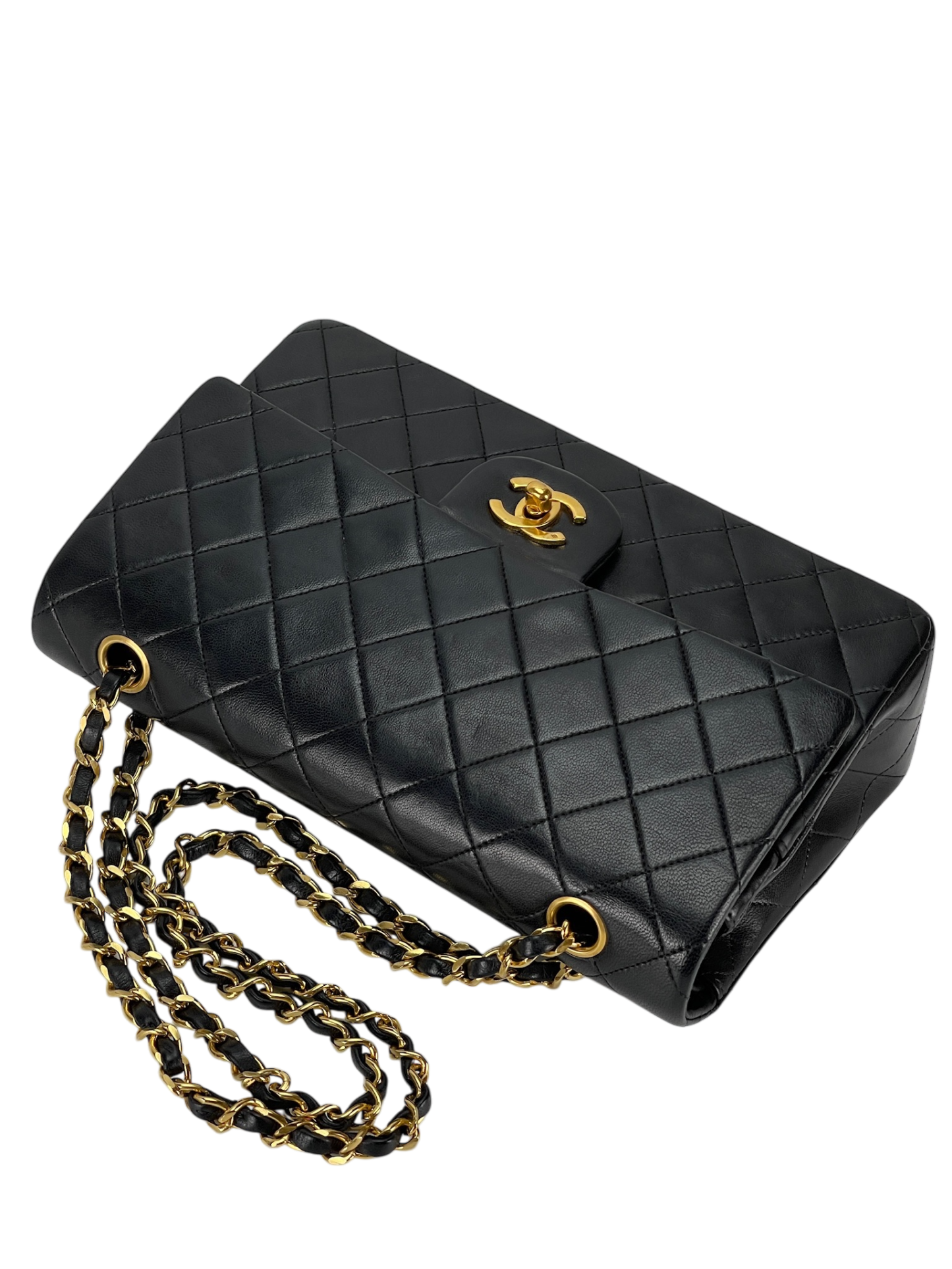 CHANEL - Medium Classic Double Flap Bag Black Lambskin Gold Hardware (CF25)