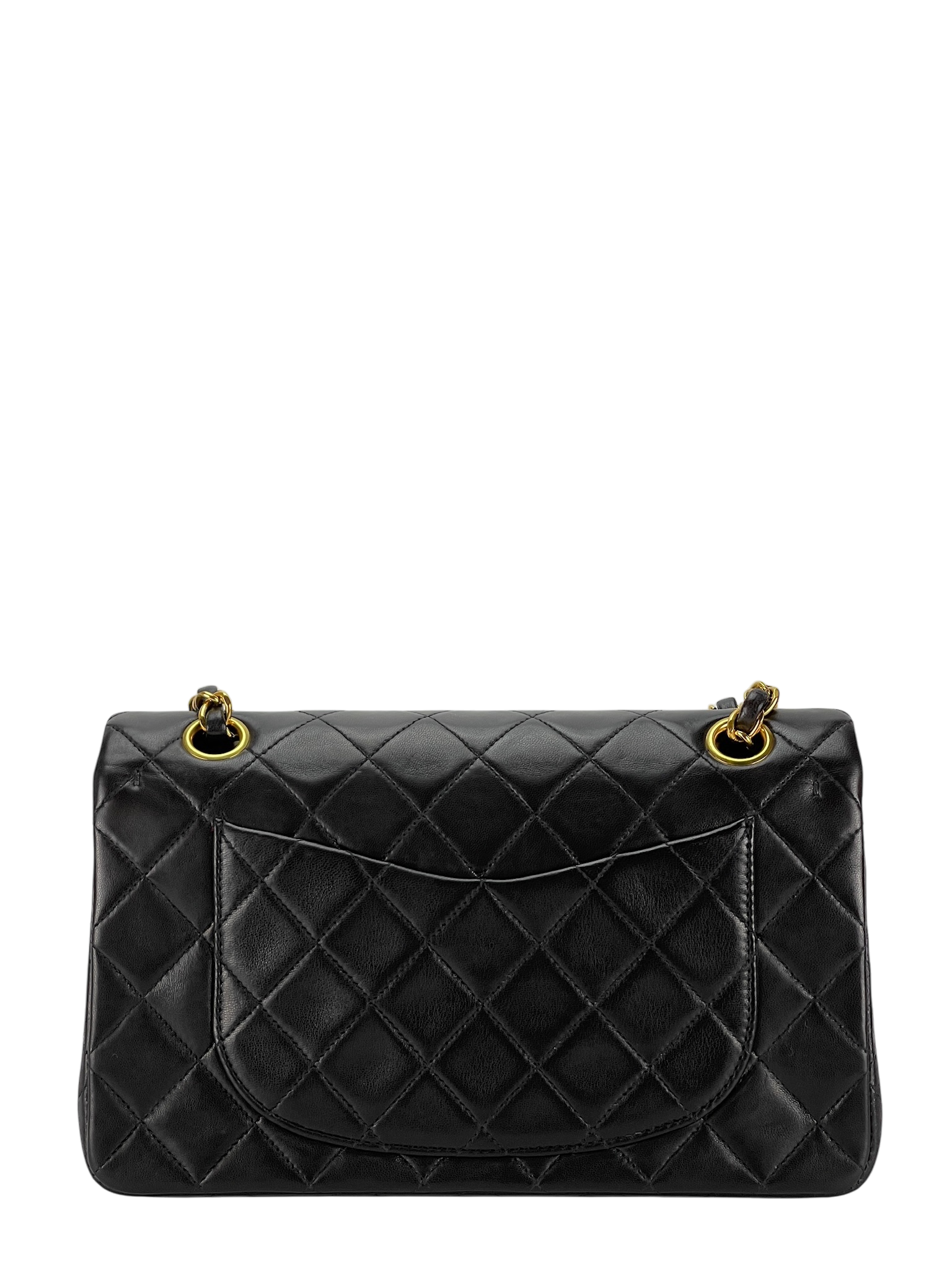 CHANEL - Small Classic Double Flap Bag Black Lambskin Gold Hardware (CF23)