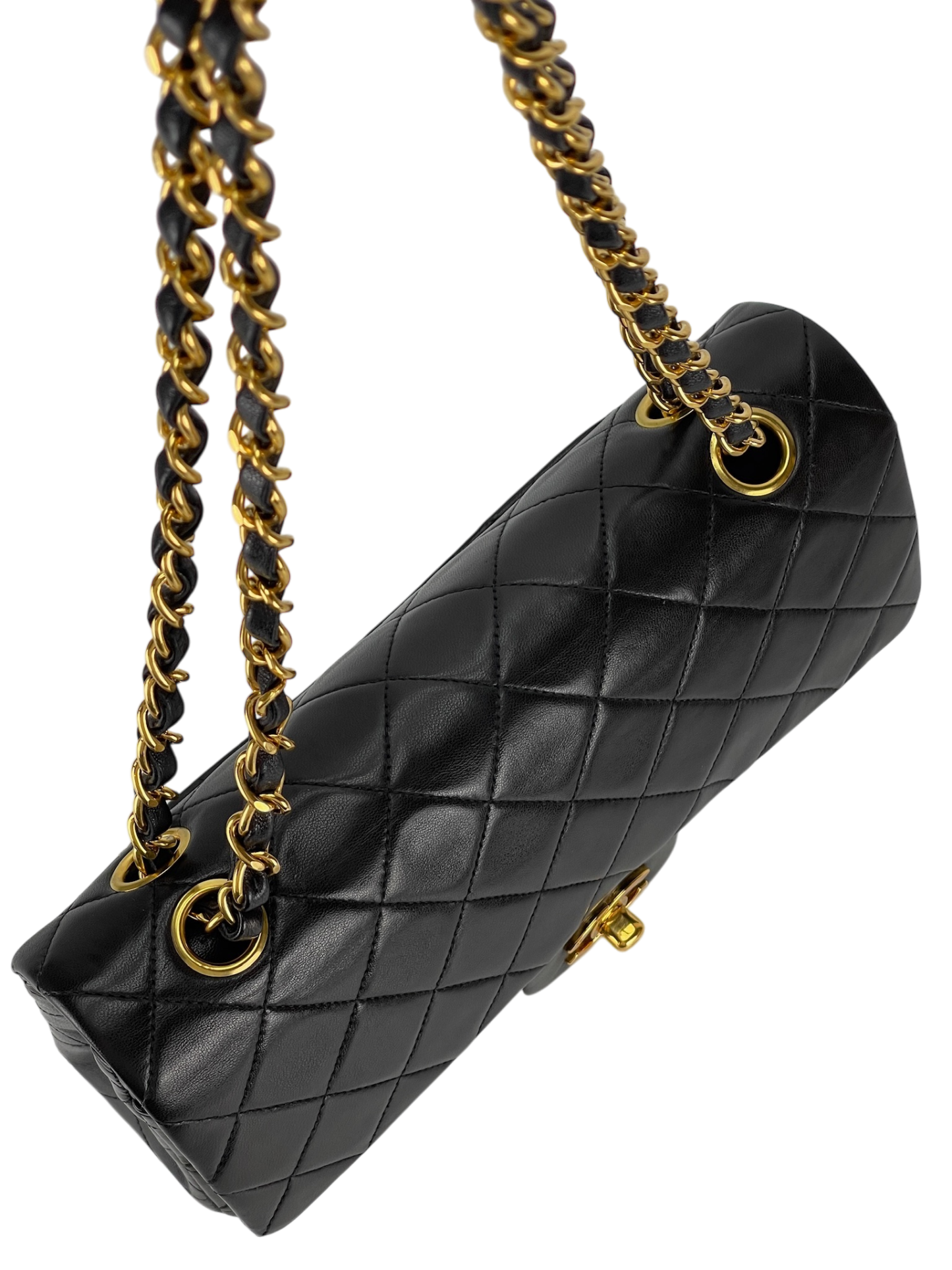 CHANEL - Small Classic Double Flap Bag Black Lambskin Gold Hardware (CF23)