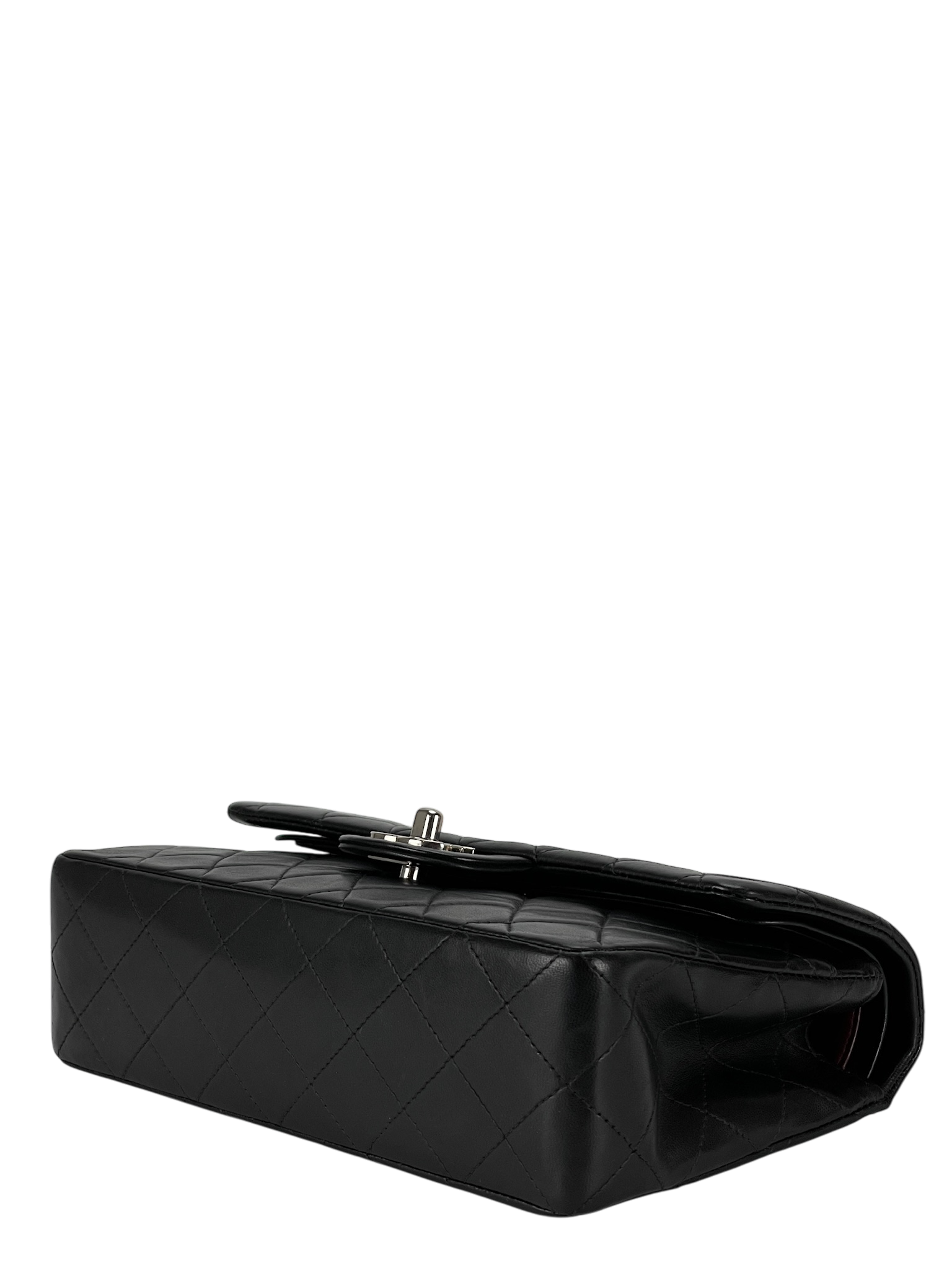 CHANEL - Small Classic Double Flap Bag Black Lambskin Sliver Hardware (CF23)