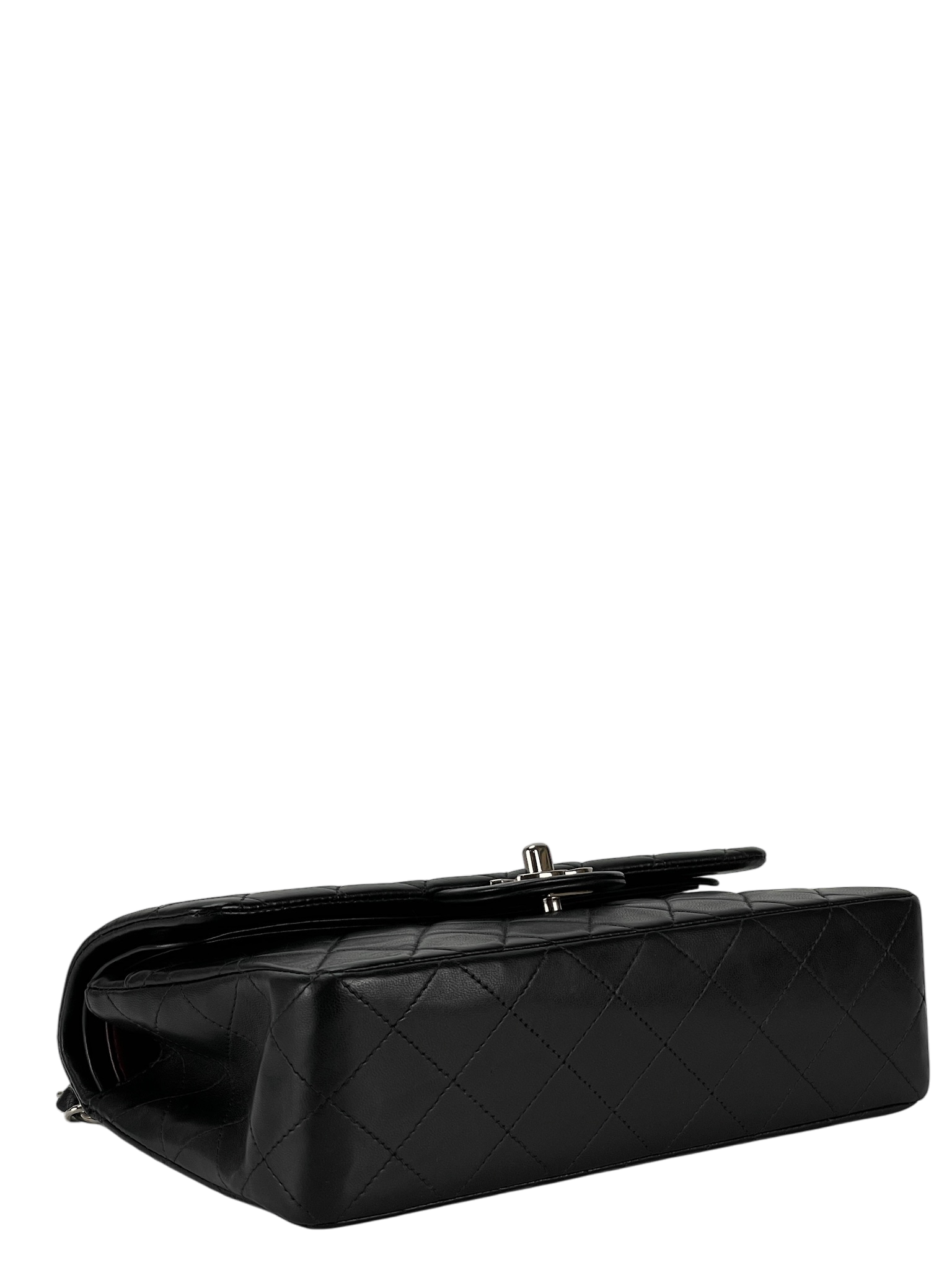CHANEL - Small Classic Double Flap Bag Black Lambskin Sliver Hardware (CF23)