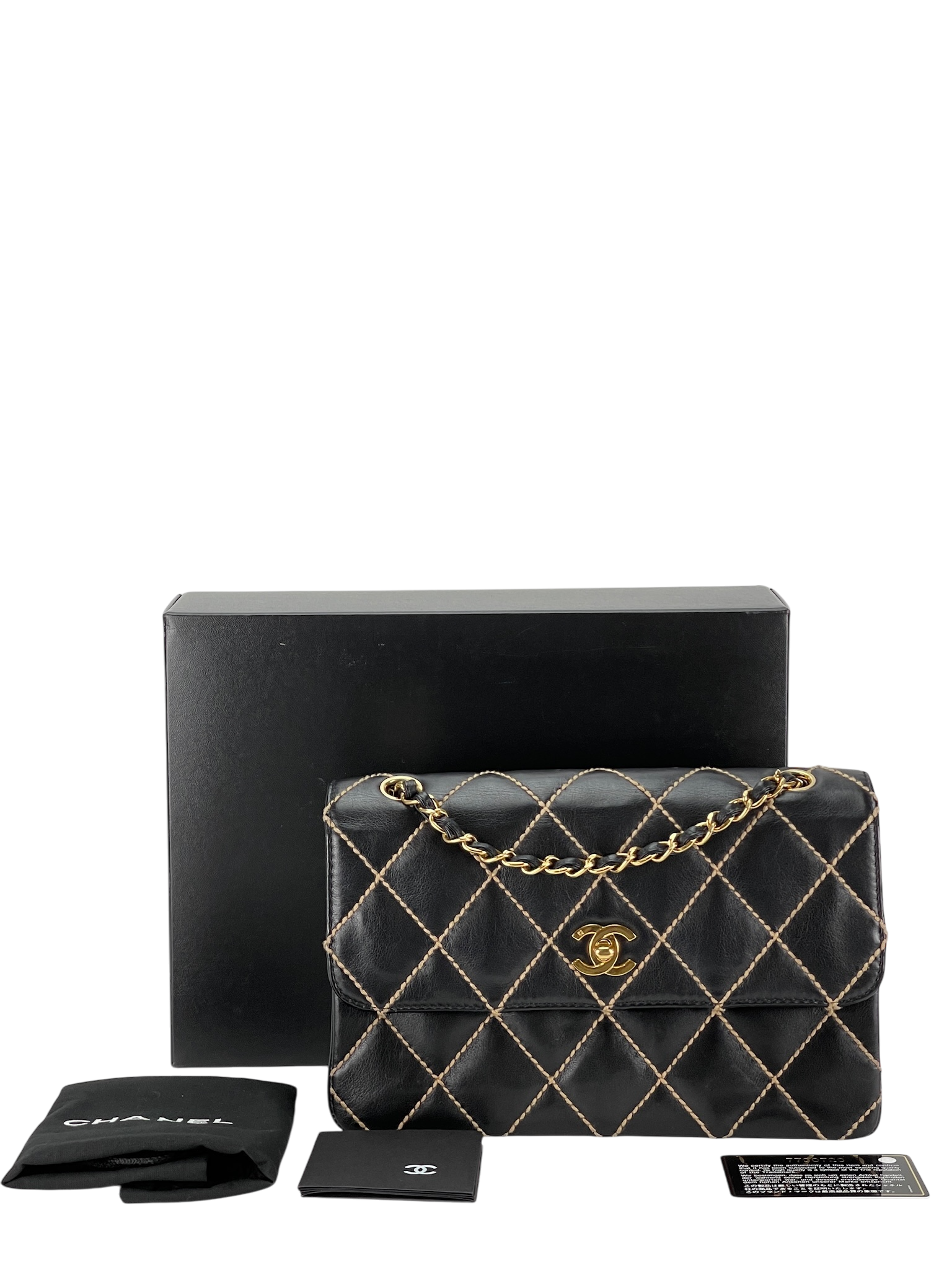 CHANEL - Black Lambskin Classic Wild Stitch Chain Shoulder bag