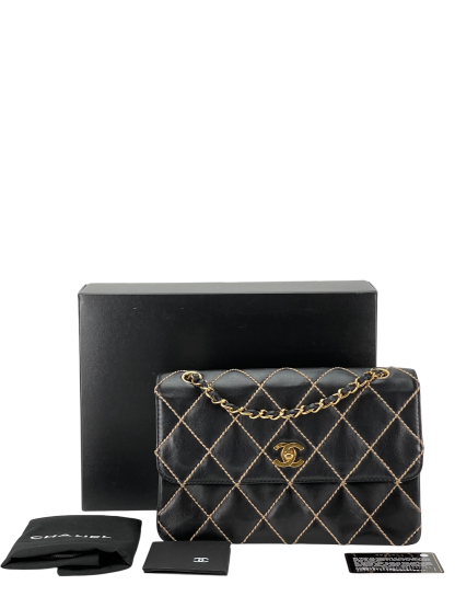 CHANEL - Black Lambskin Classic Wild Stitch Chain Shoulder bag