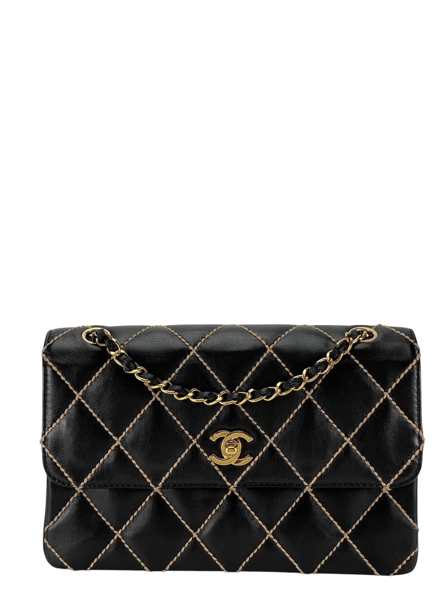 CHANEL - Black Lambskin Classic Wild Stitch Chain Shoulder bag