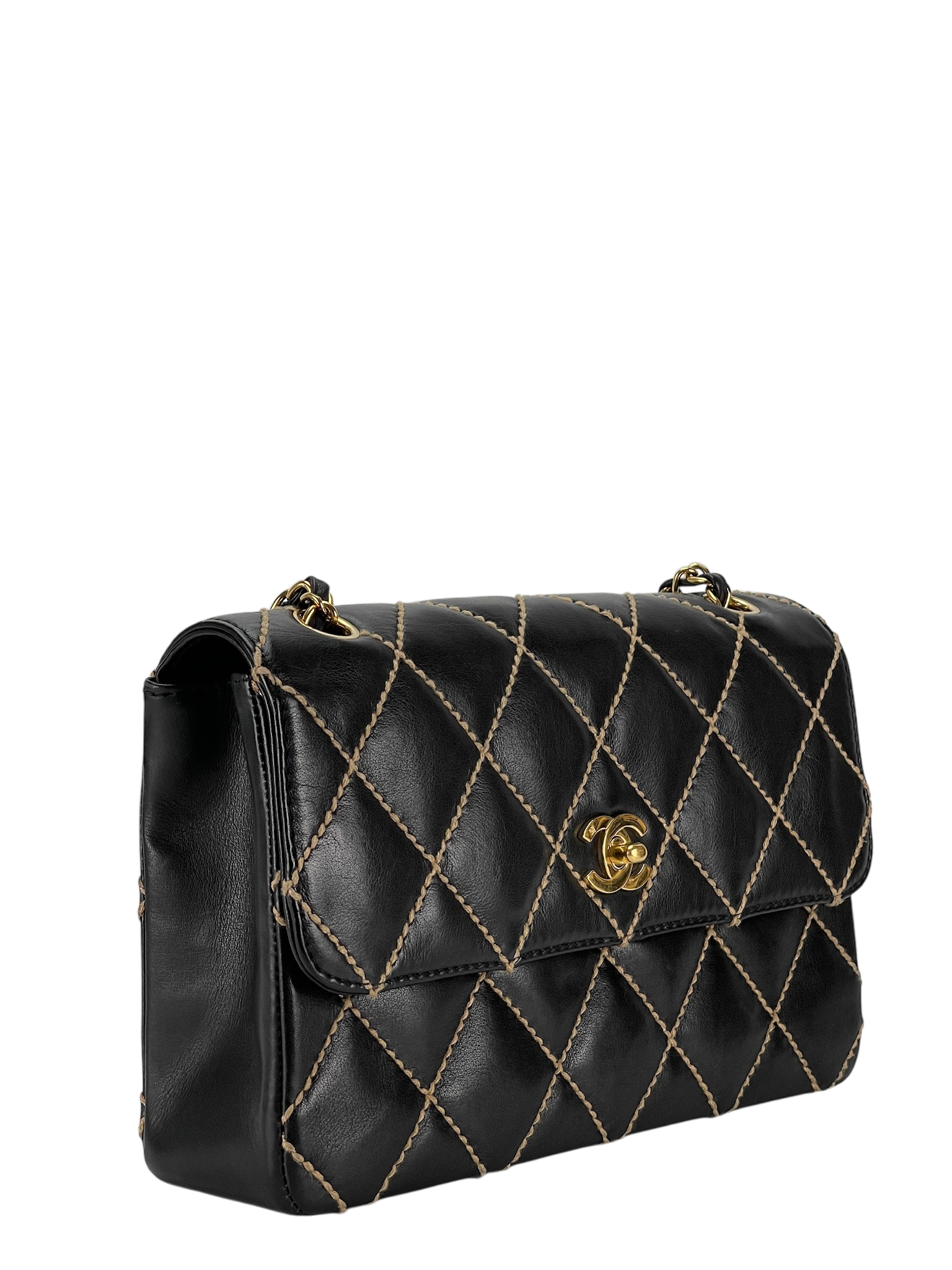 CHANEL - Black Lambskin Classic Wild Stitch Chain Shoulder bag