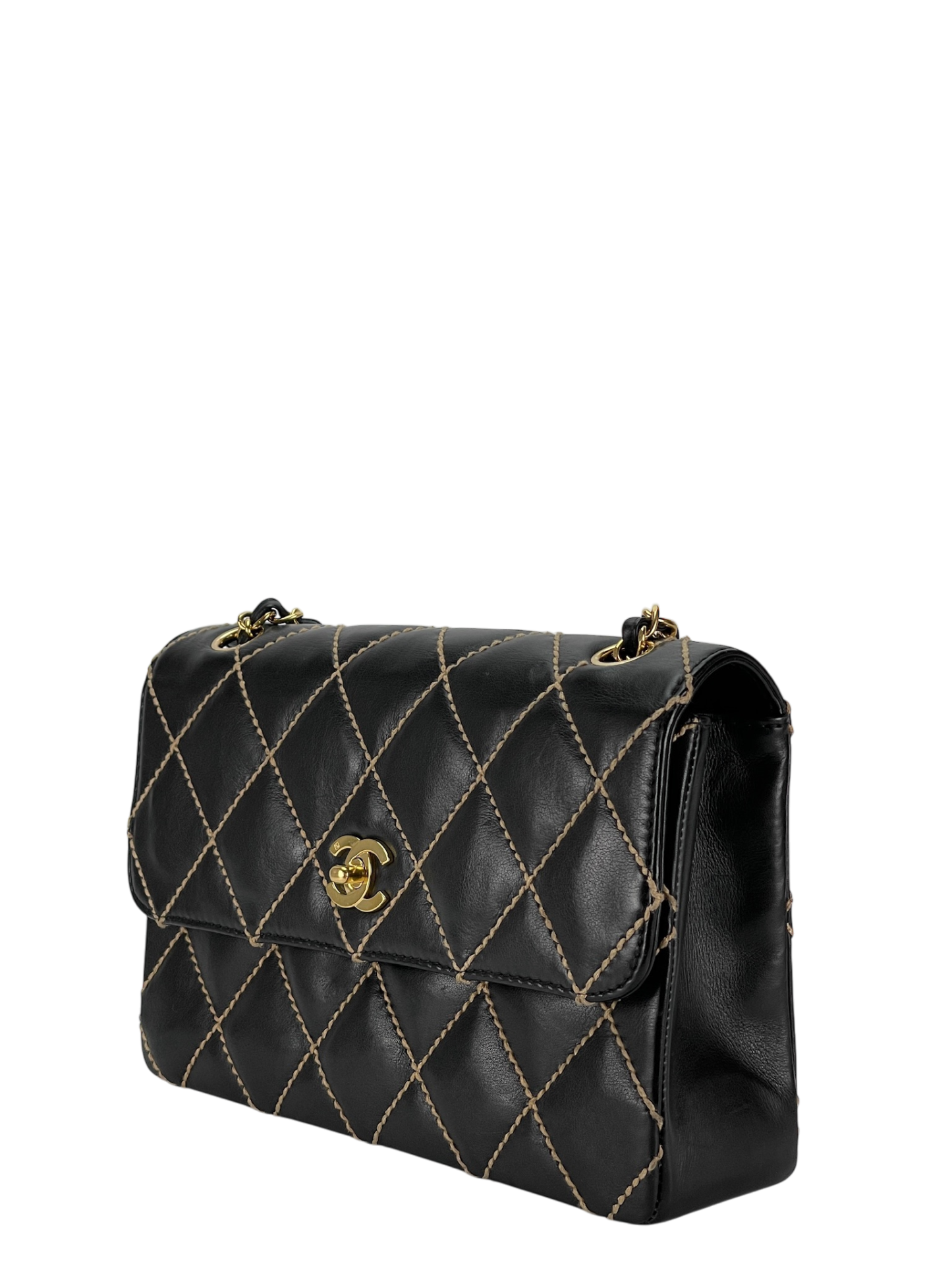 CHANEL - Black Lambskin Classic Wild Stitch Chain Shoulder bag