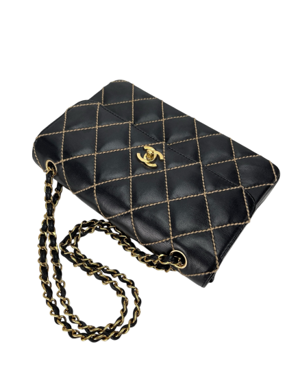 CHANEL - Black Lambskin Classic Wild Stitch Chain Shoulder bag