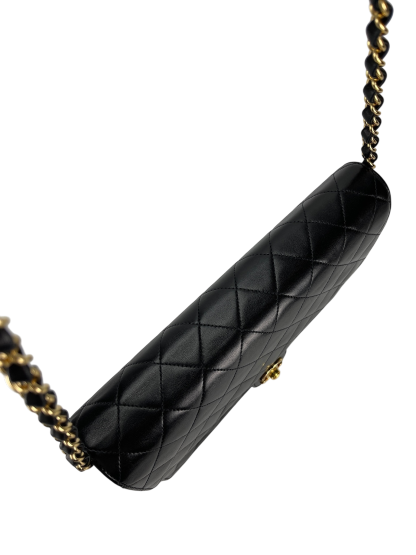 CHANEL - Matelasse Push Lock Chain Shoulder Bag Black Lambskin Gold Hardware