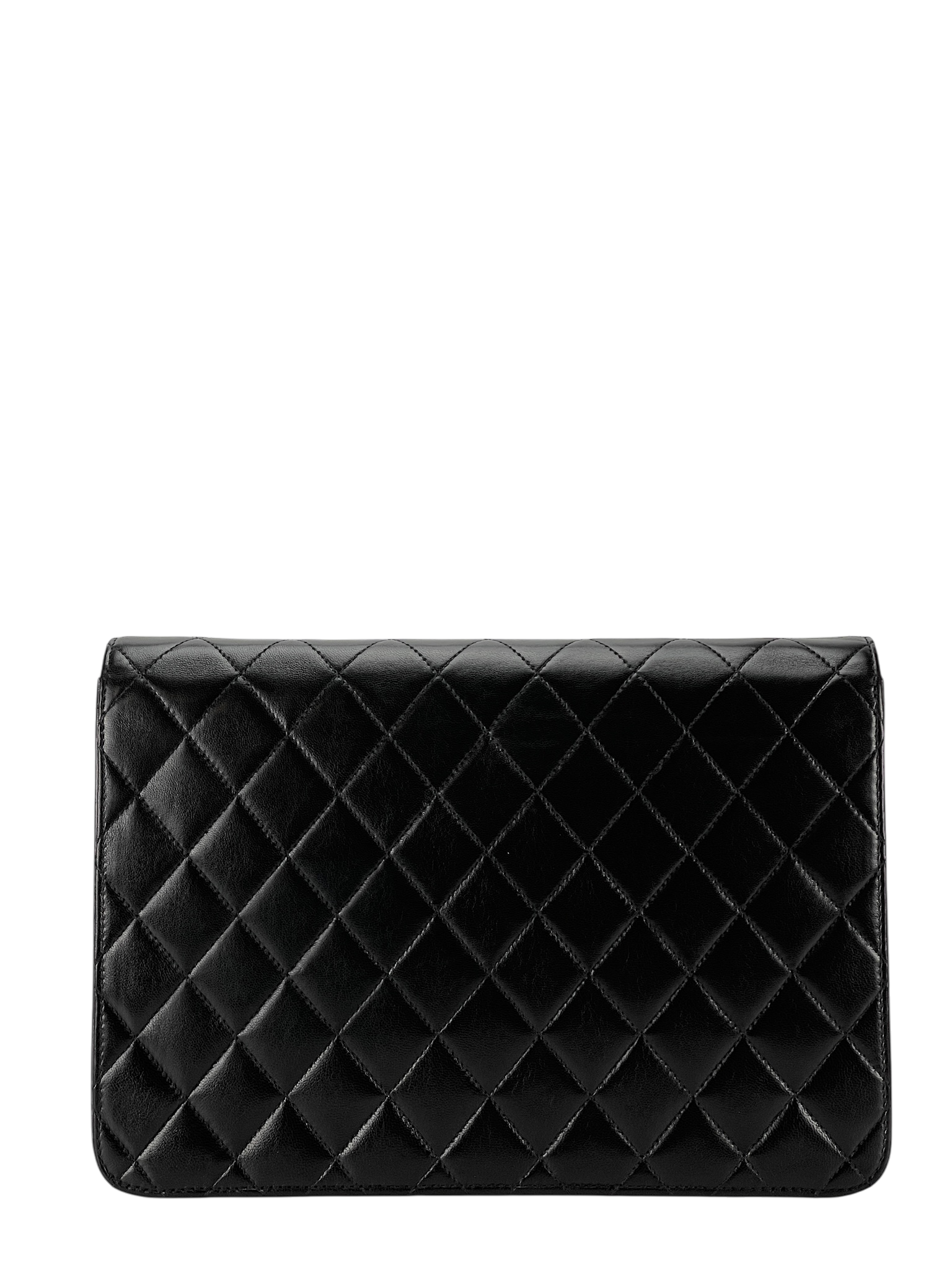 CHANEL - Matelasse Push Lock Chain Shoulder Bag Black Lambskin Gold Hardware