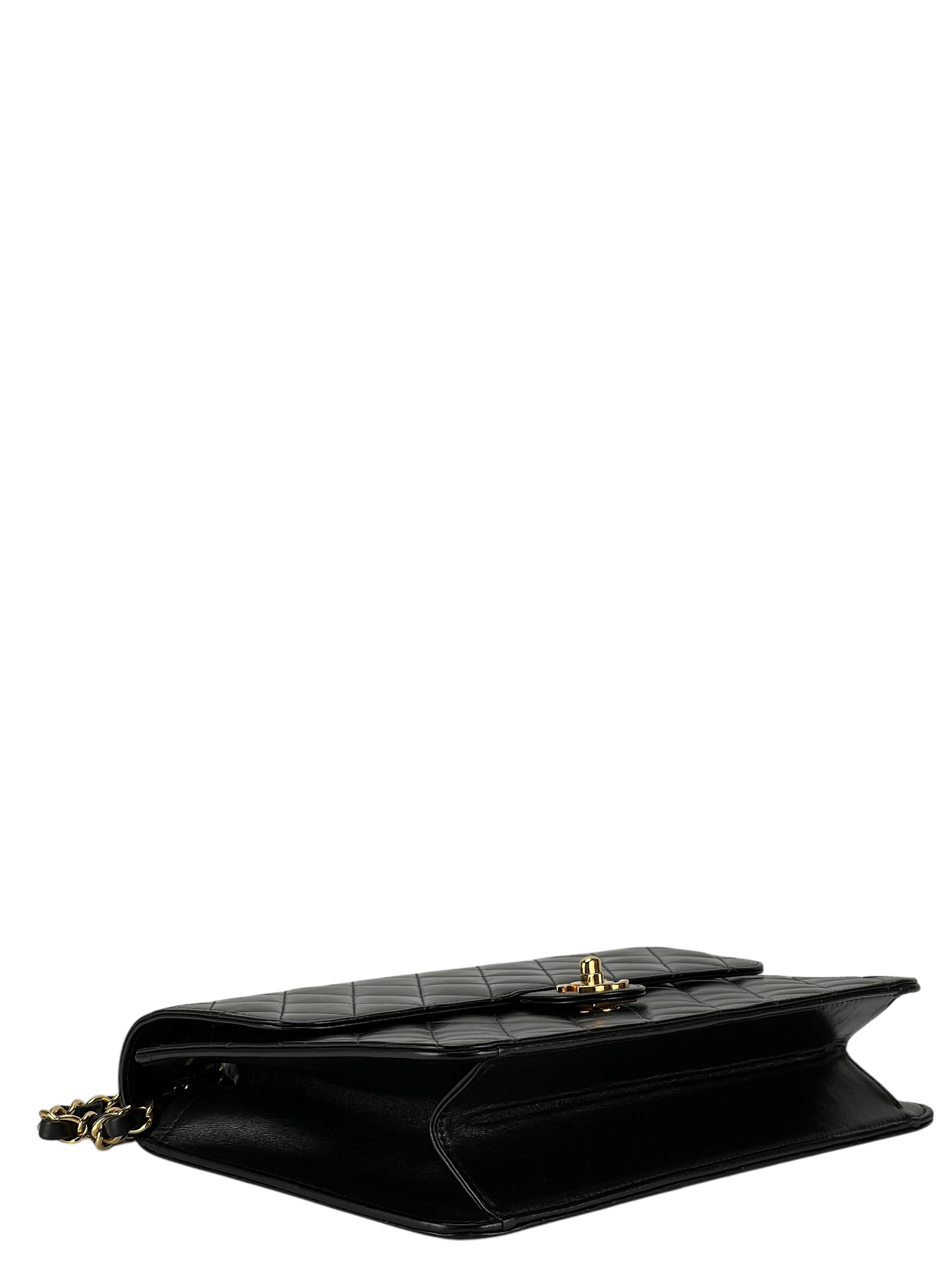 CHANEL - Matelasse Push Lock Chain Shoulder Bag Black Lambskin Gold Hardware