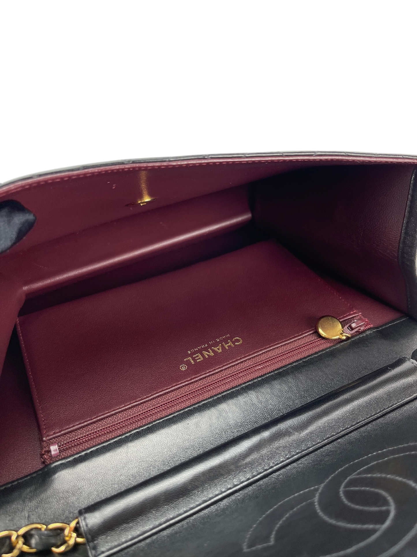 CHANEL - Matelasse Push Lock Chain Shoulder Bag Black Lambskin Gold Hardware