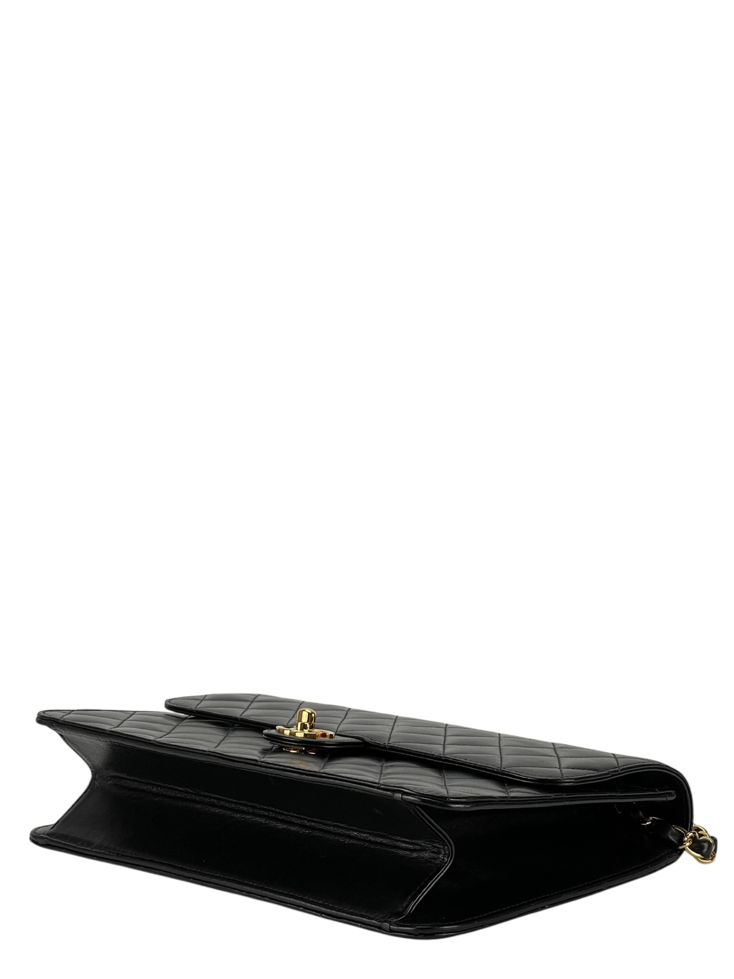 CHANEL - Matelasse Push Lock Chain Shoulder Bag Black Lambskin Gold Hardware