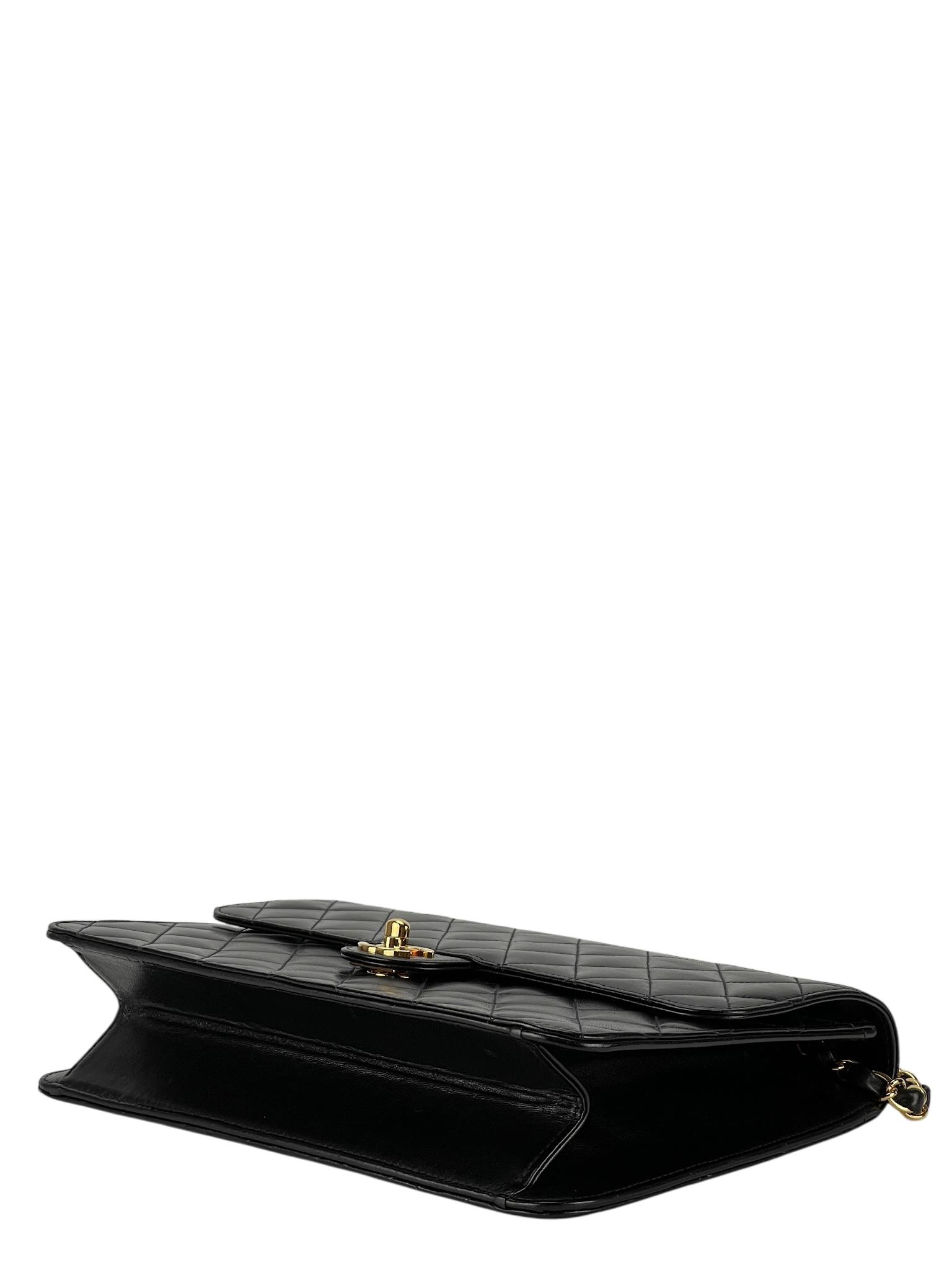 CHANEL - Matelasse Push Lock Chain Shoulder Bag Black Lambskin Gold Hardware