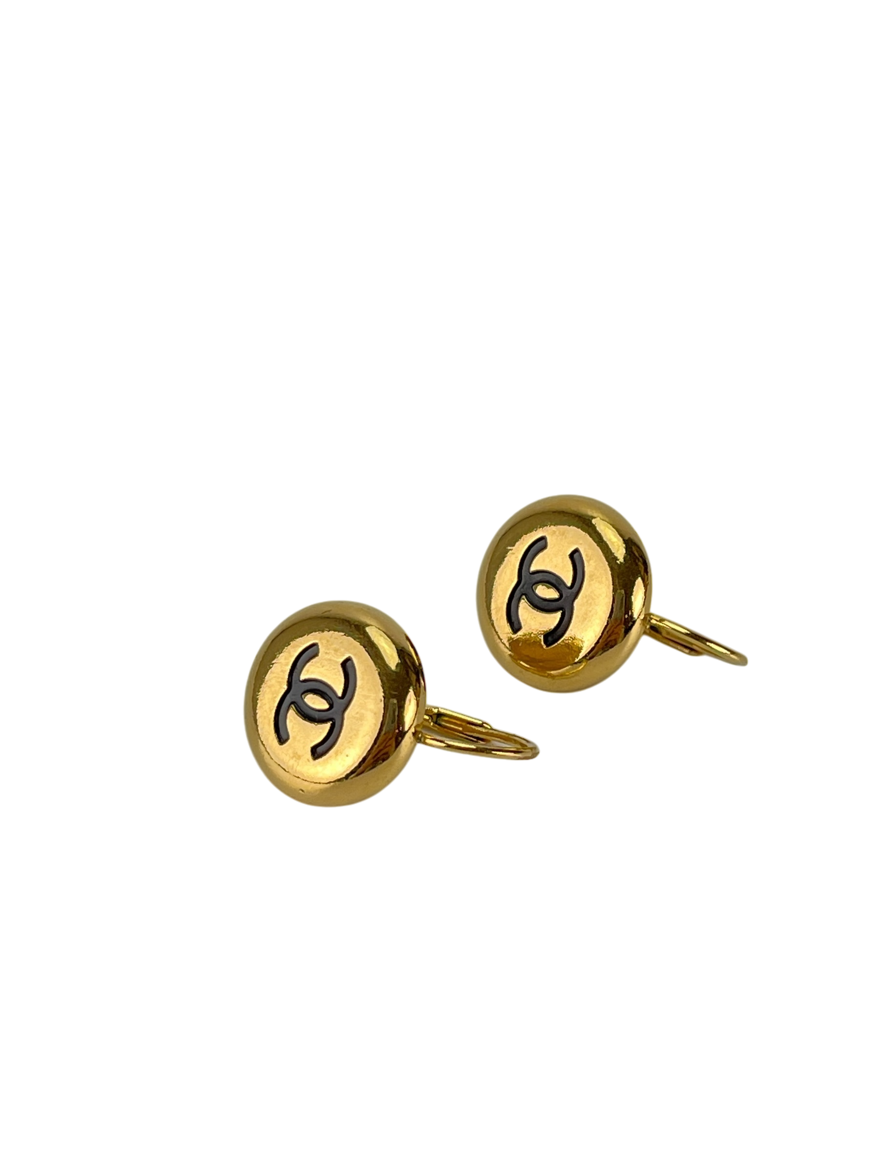 CHANEL - 97A Gold Black Coco Mark Vintage Earrings Accessories