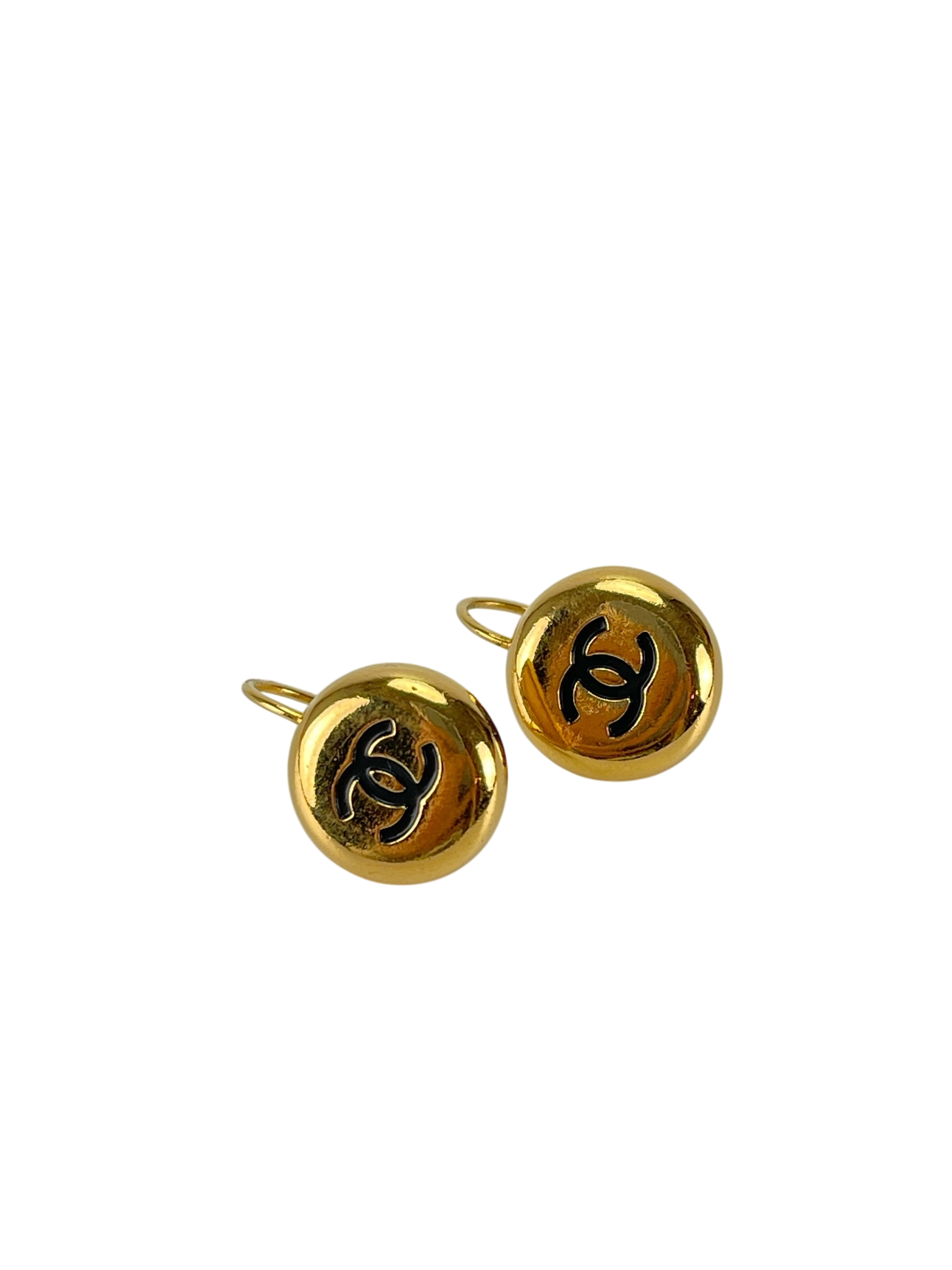 CHANEL - 97A Gold Black Coco Mark Vintage Earrings Accessories