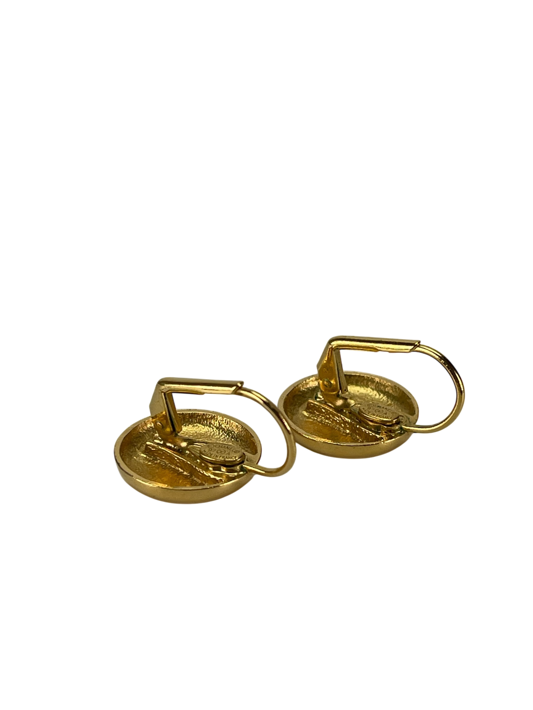 CHANEL - 97A Gold Black Coco Mark Vintage Earrings Accessories