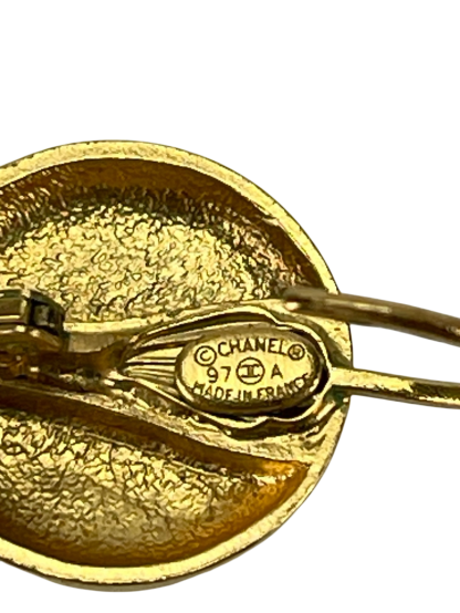 CHANEL - 97A Gold Black Coco Mark Vintage Earrings Accessories