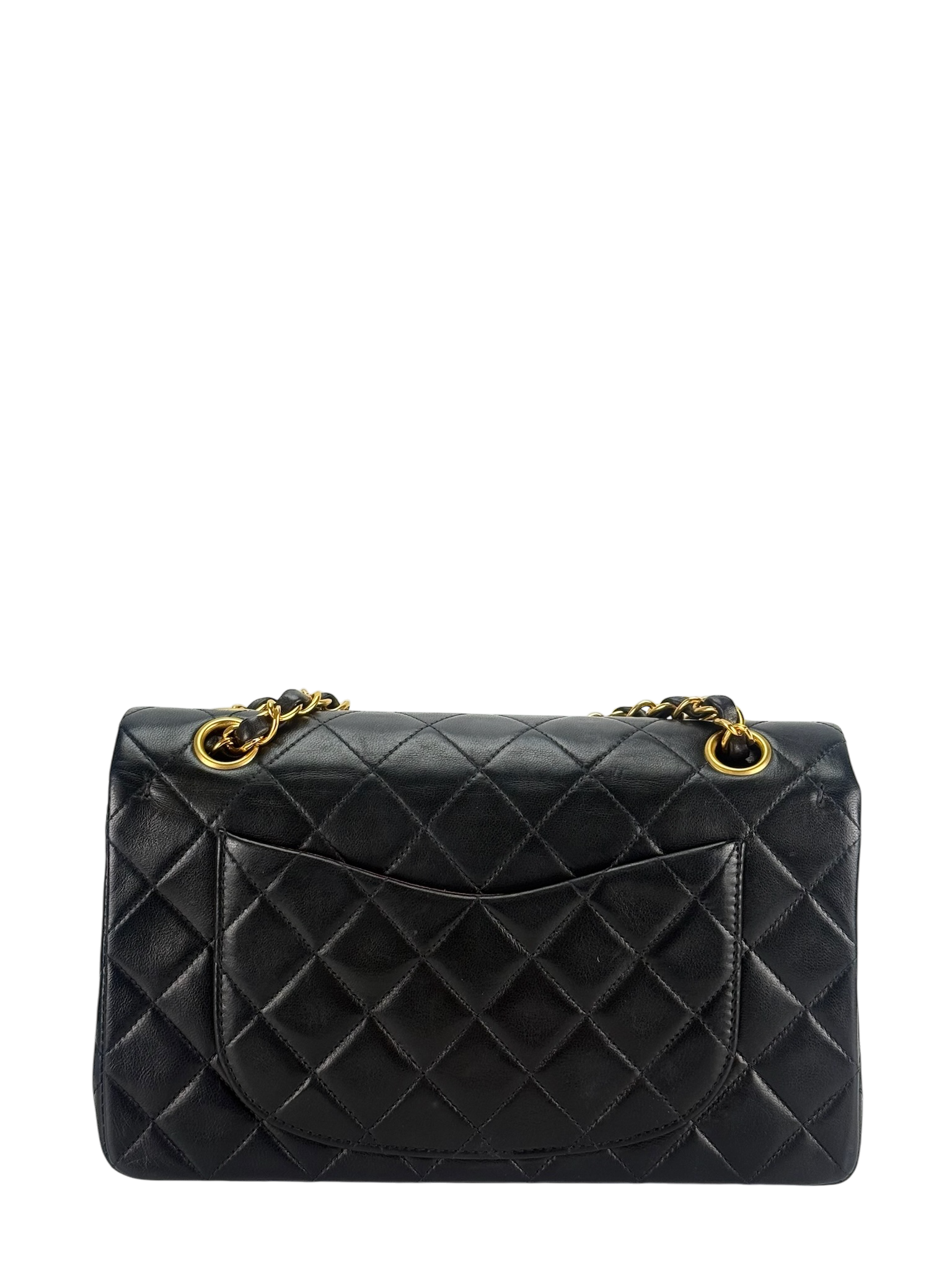 CHANEL - Small Classic Double Flap Bag Black Lambskin Gold Hardware (CF23)