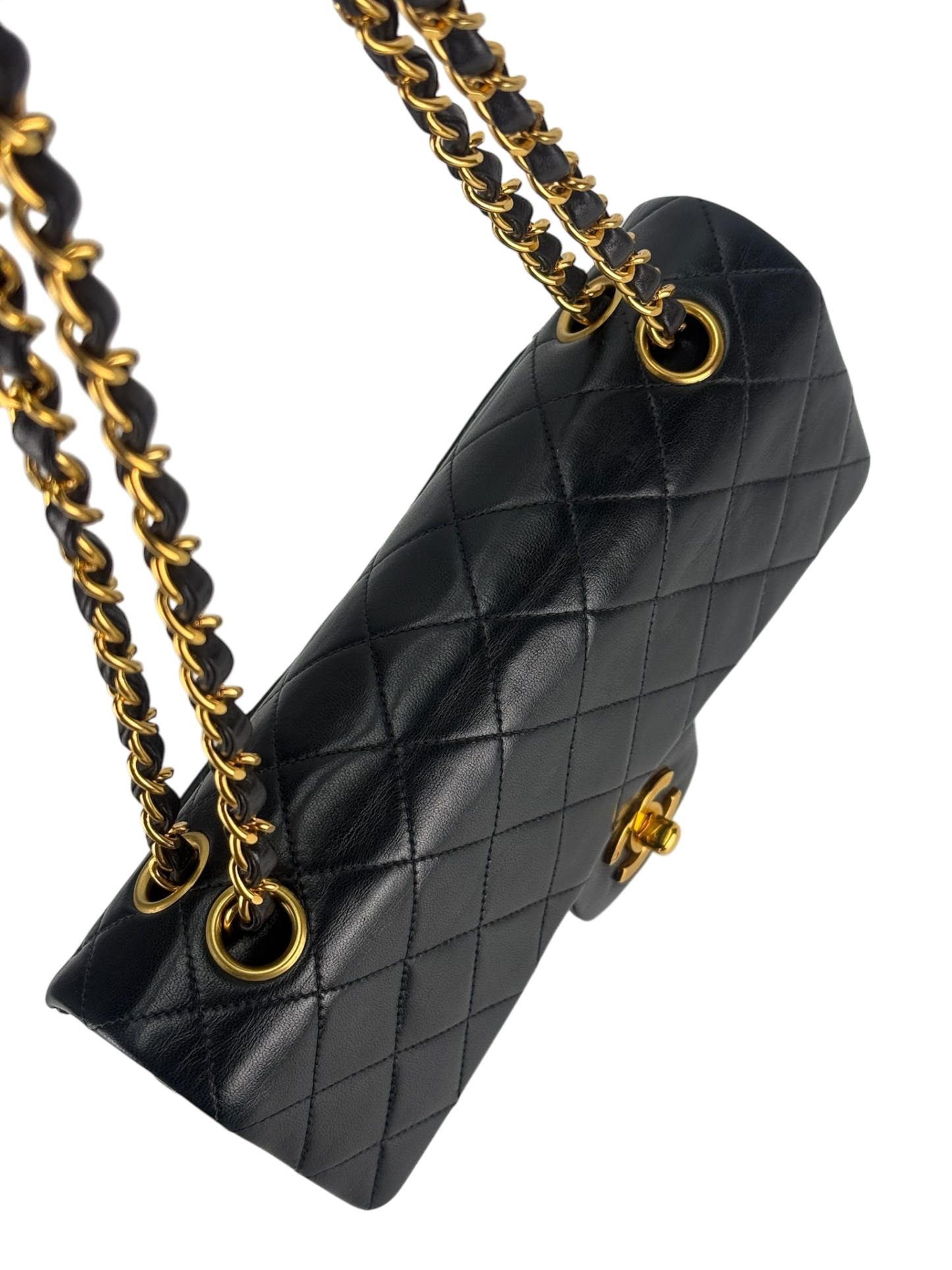 CHANEL - Small Classic Double Flap Bag Black Lambskin Gold Hardware (CF23)