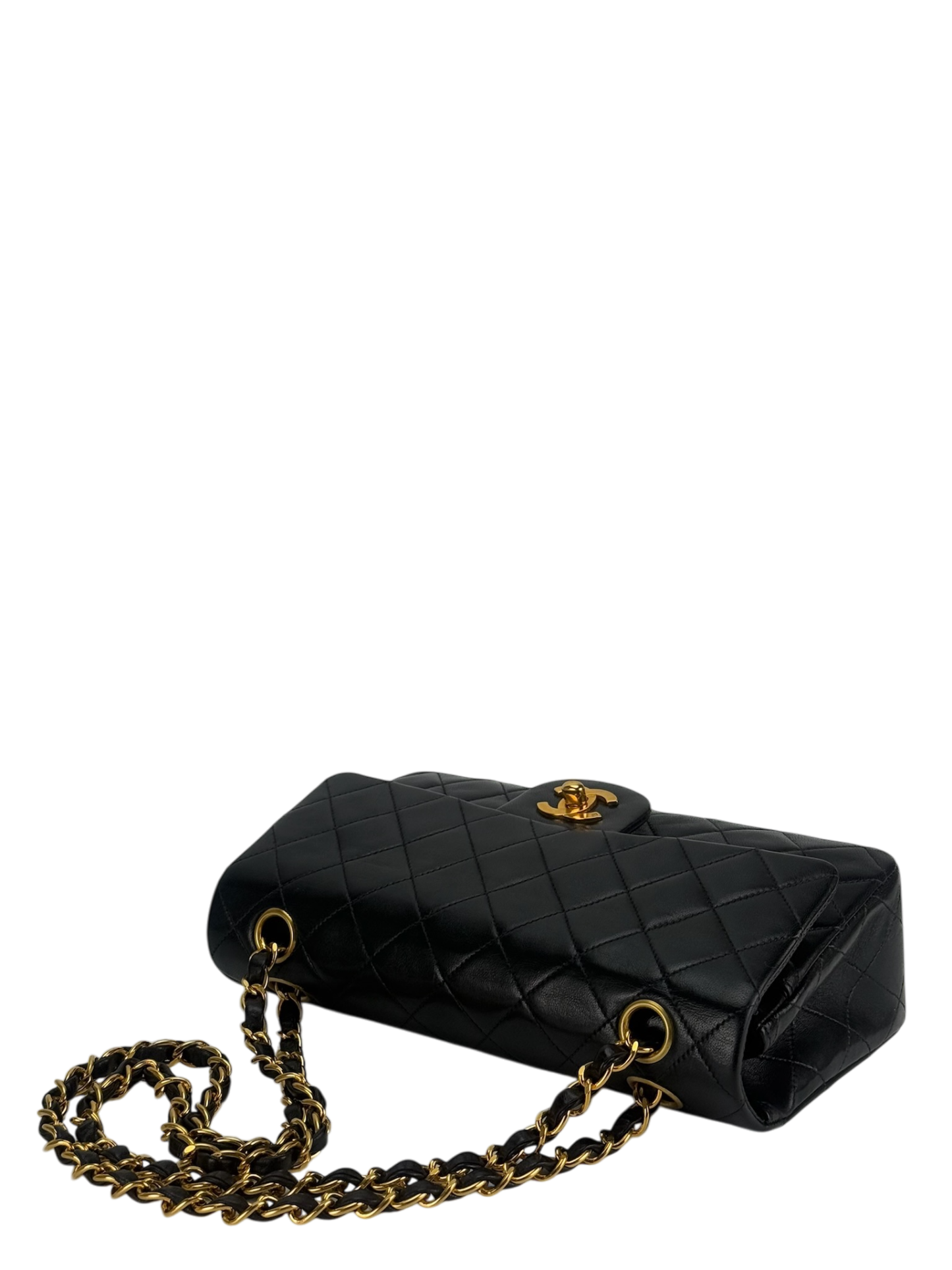 CHANEL - Small Classic Double Flap Bag Black Lambskin Gold Hardware (CF23)