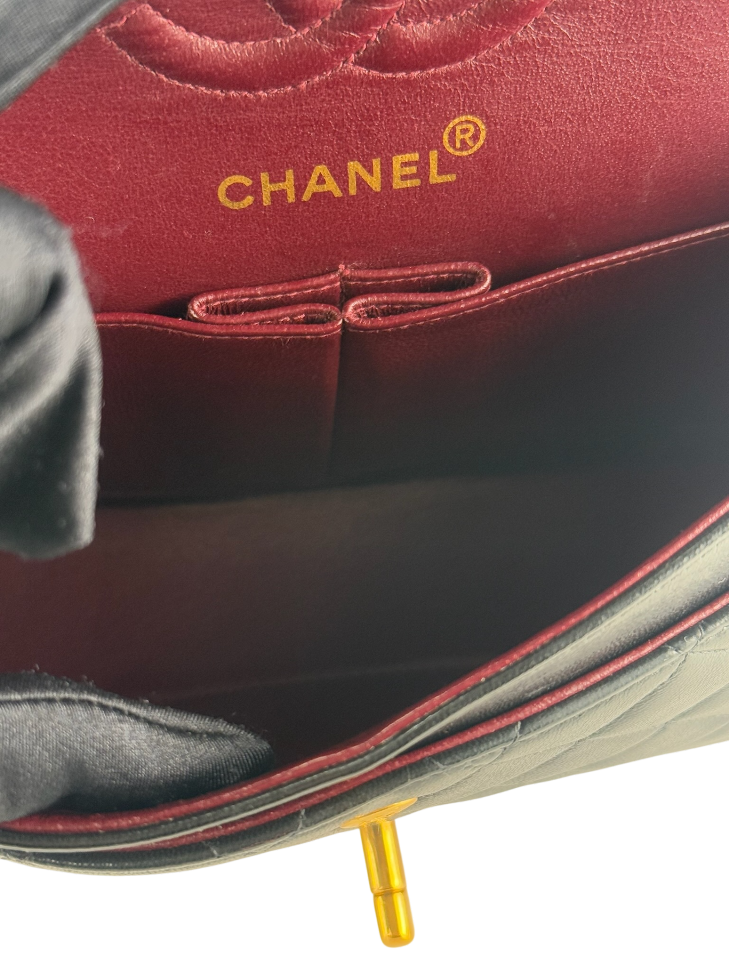 CHANEL - Small Classic Double Flap Bag Black Lambskin Gold Hardware (CF23)