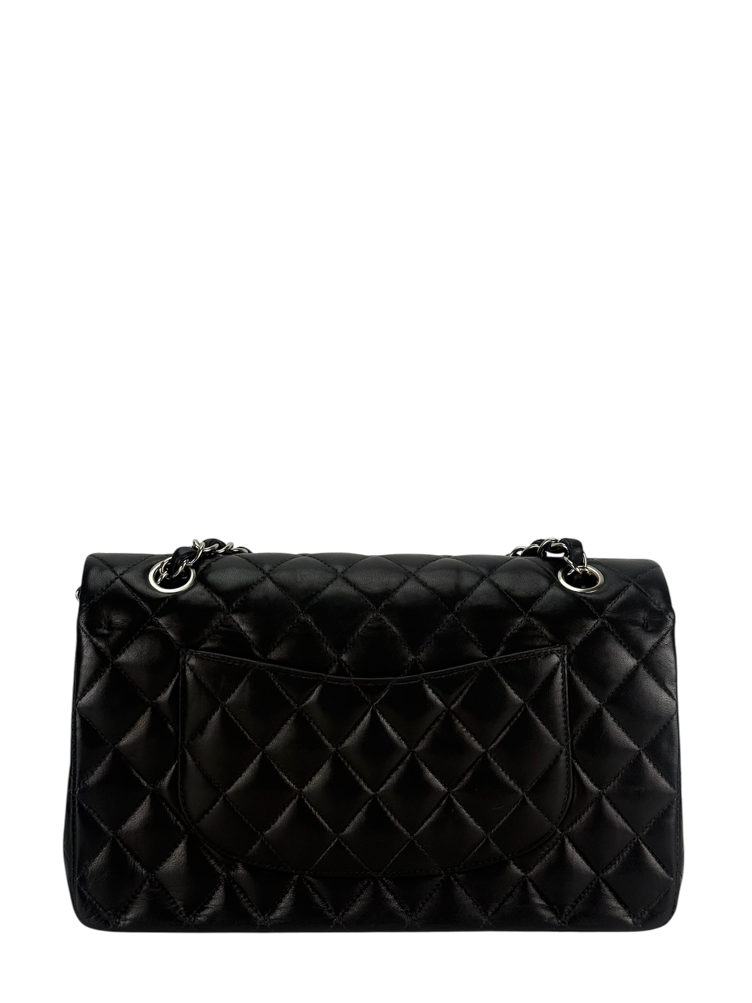 CHANEL - Medium Classic Double Flap Bag Black Lambskin Sliver Hardware (CF25)
