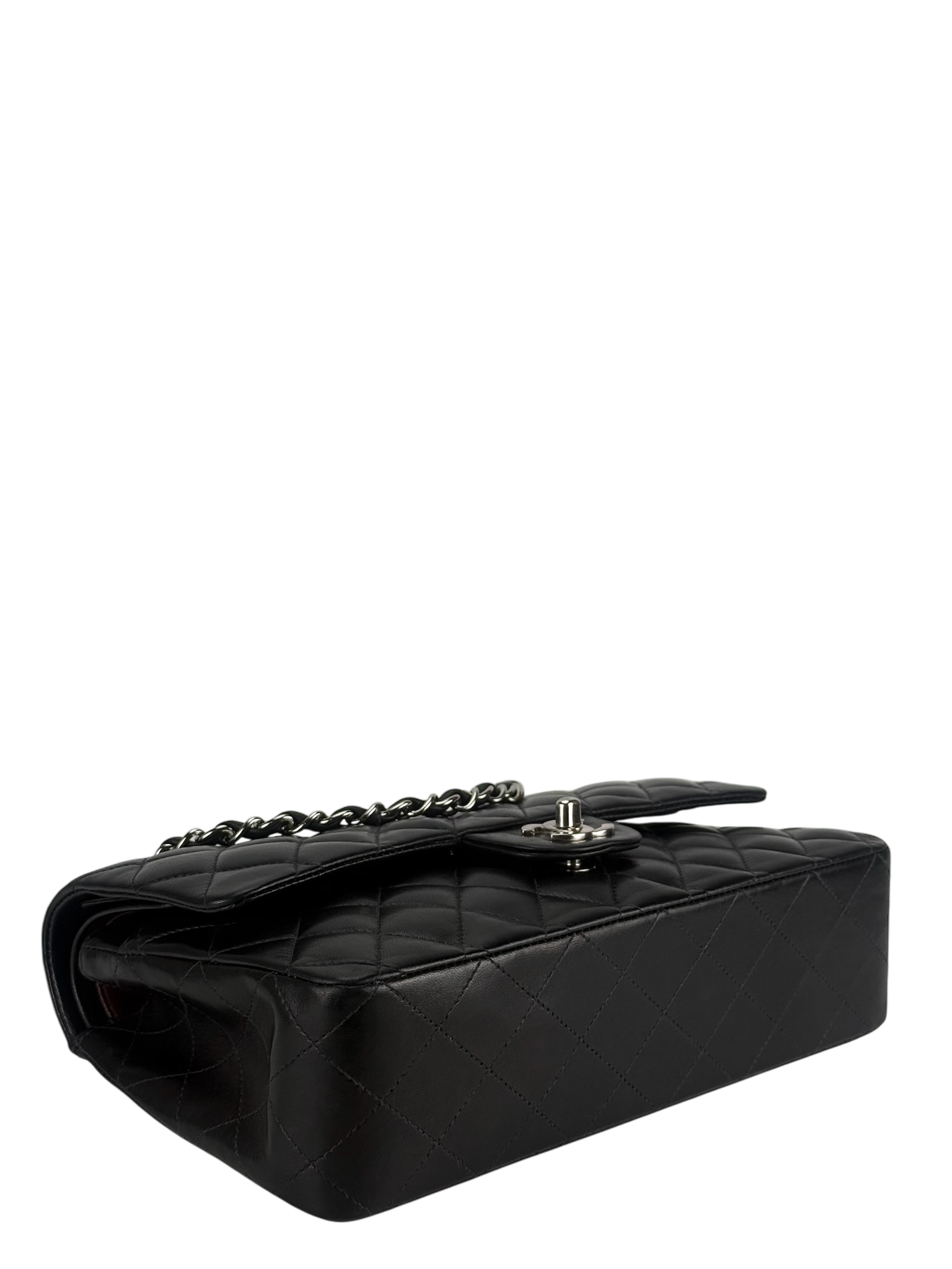 CHANEL - Medium Classic Double Flap Bag Black Lambskin Sliver Hardware (CF25)