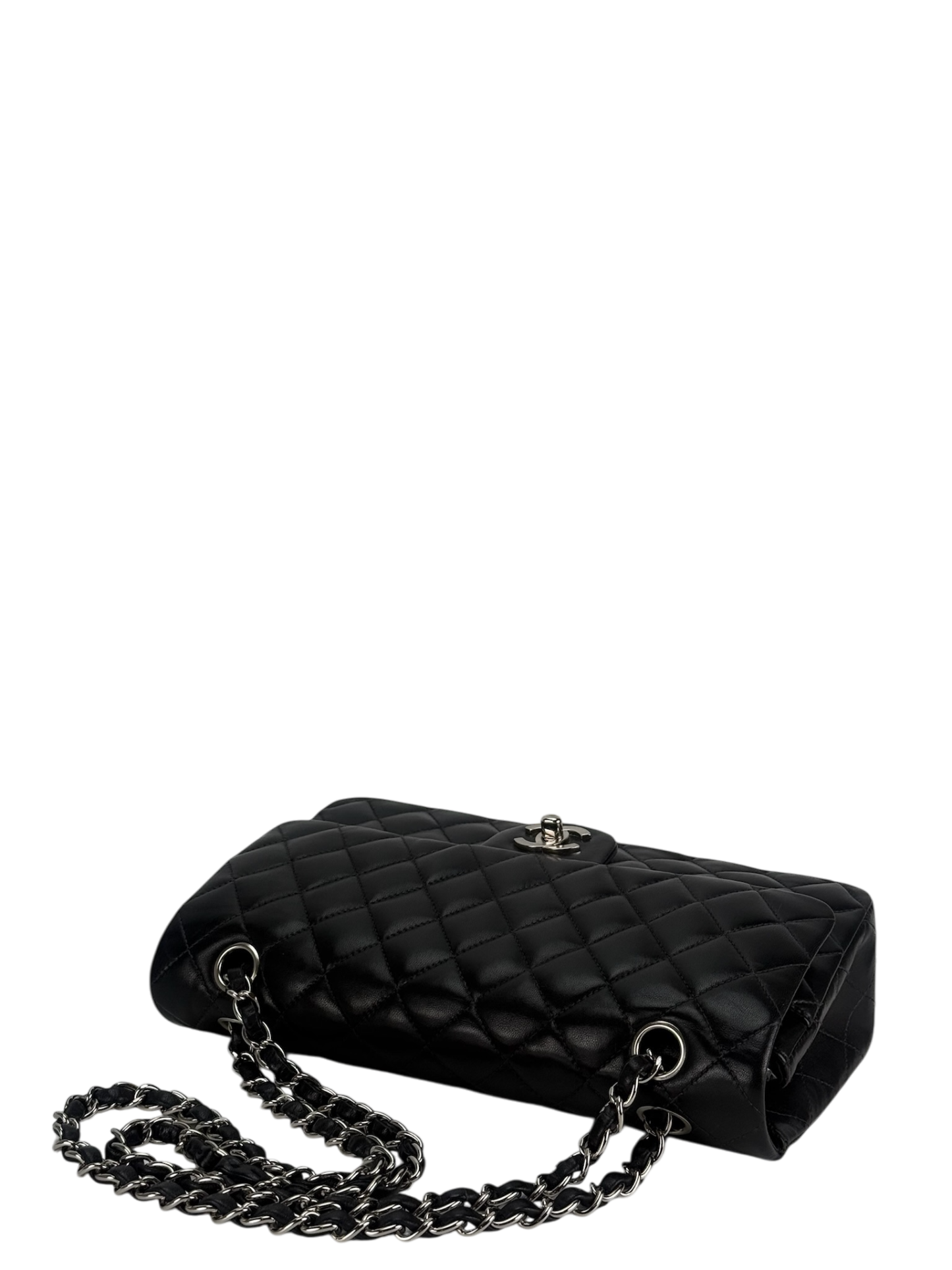 CHANEL - Medium Classic Double Flap Bag Black Lambskin Sliver Hardware (CF25)