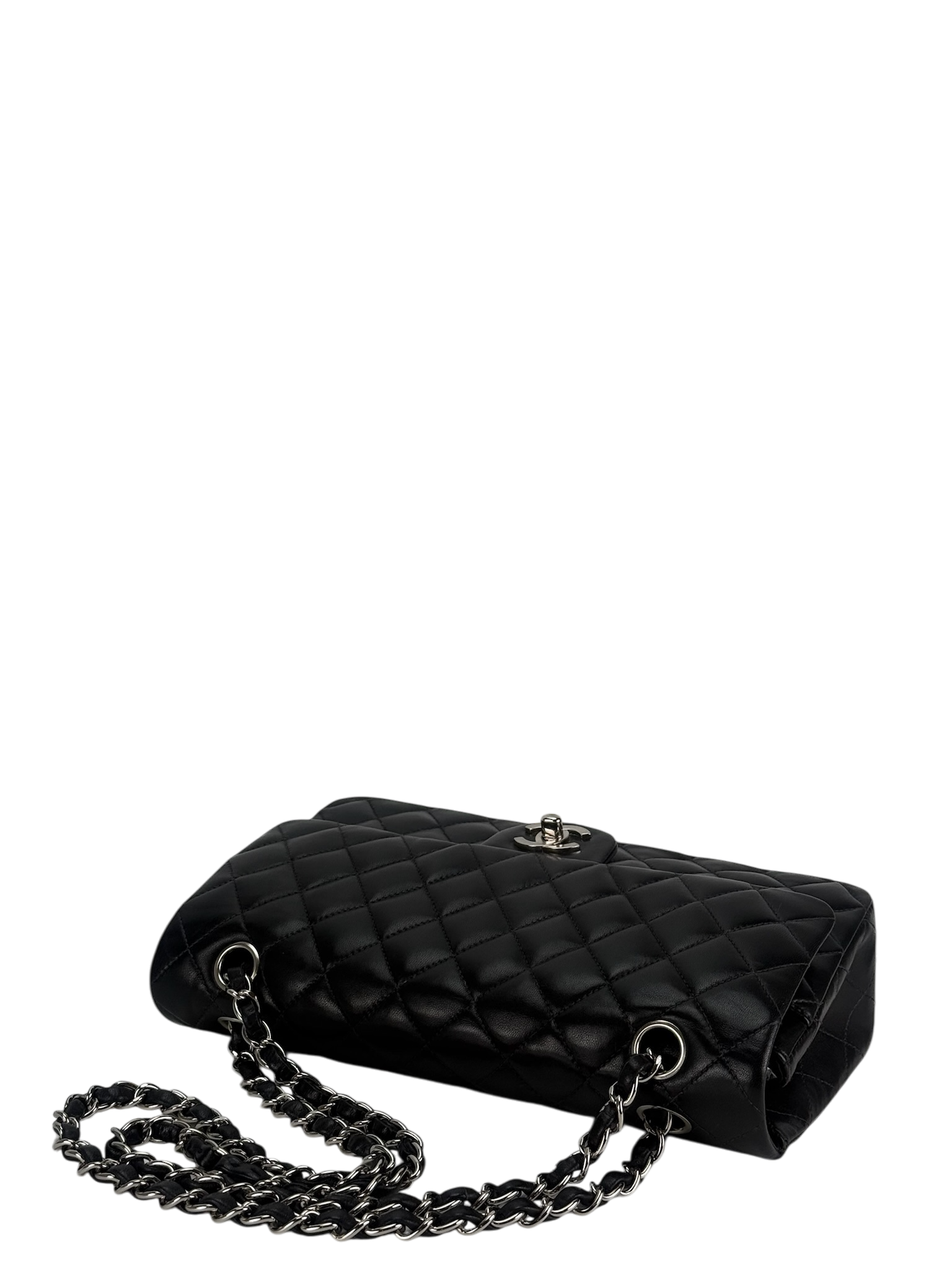 CHANEL - Medium Classic Double Flap Bag Black Lambskin Sliver Hardware (CF25)