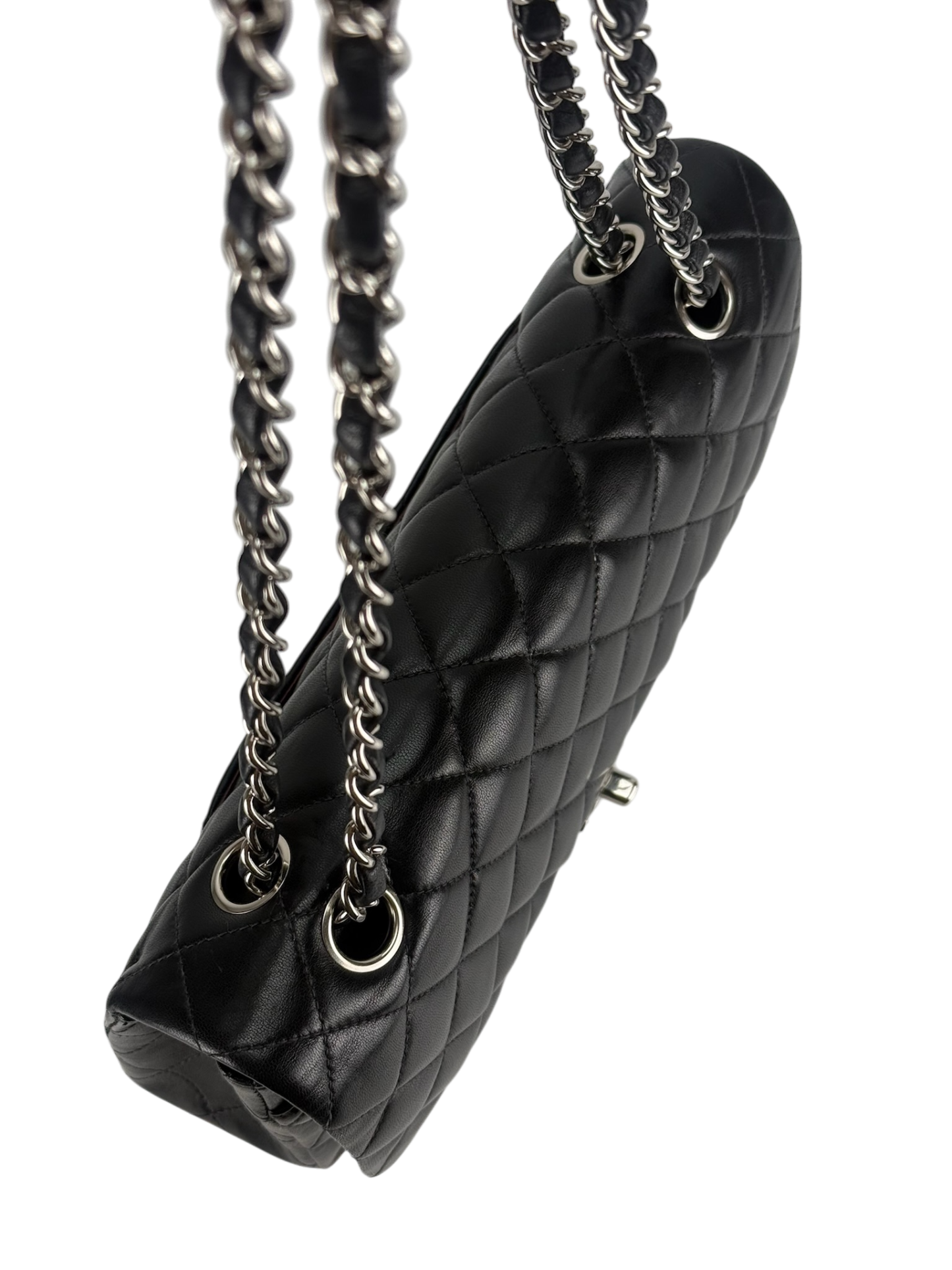 CHANEL - Medium Classic Double Flap Bag Black Lambskin Sliver Hardware (CF25)