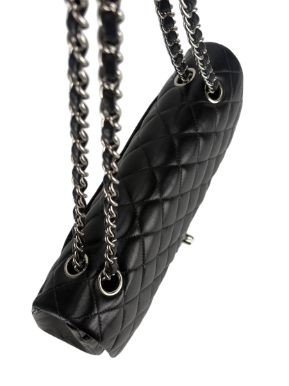 CHANEL - Medium Classic Double Flap Bag Black Lambskin Sliver Hardware (CF25)