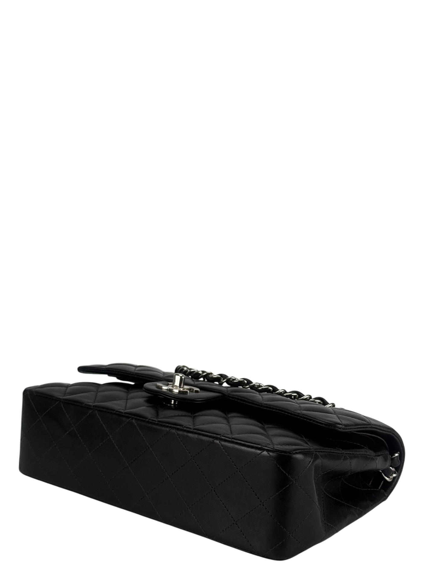 CHANEL - Medium Classic Double Flap Bag Black Lambskin Sliver Hardware (CF25)
