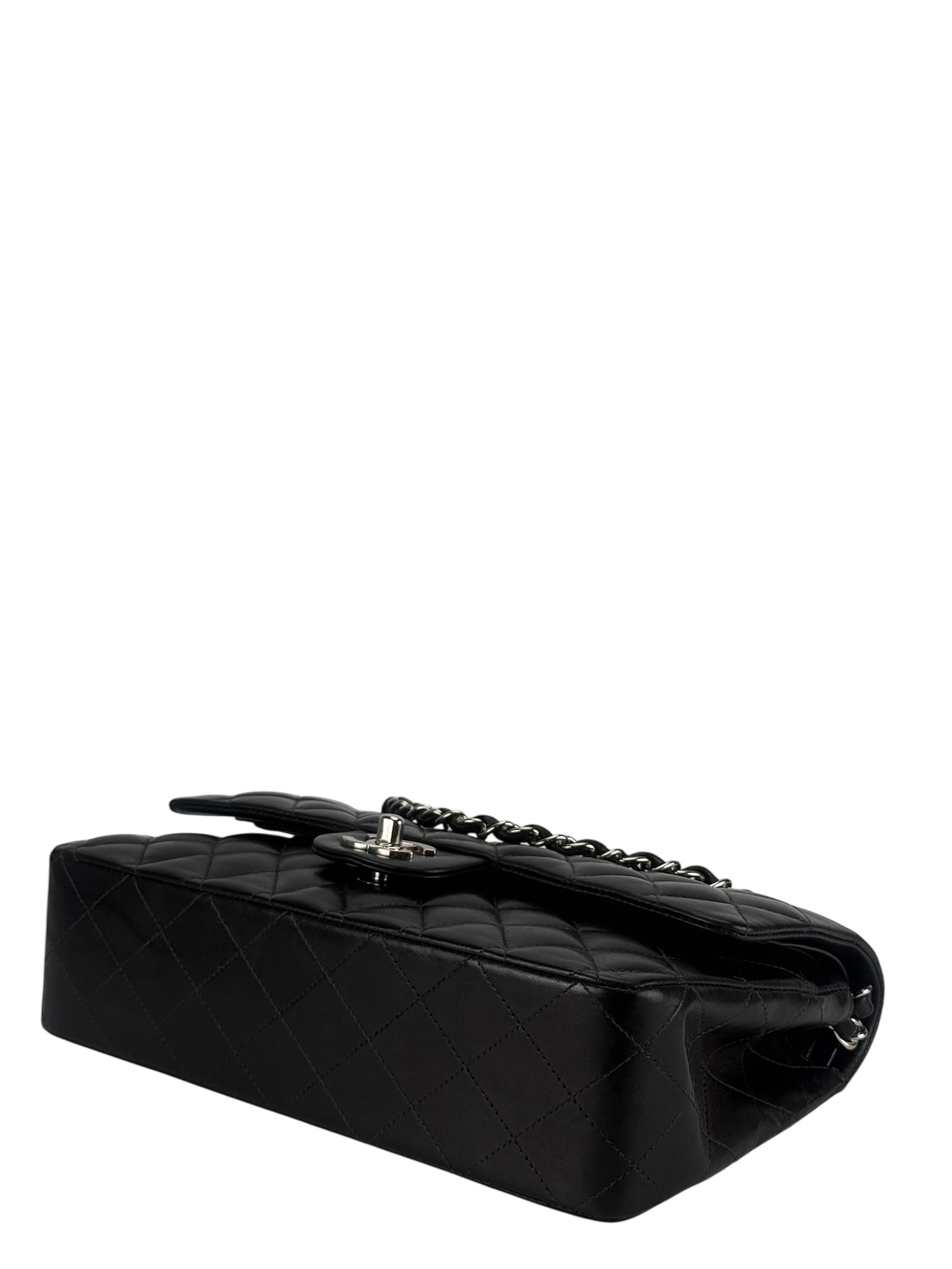 CHANEL - Medium Classic Double Flap Bag Black Lambskin Sliver Hardware (CF25)