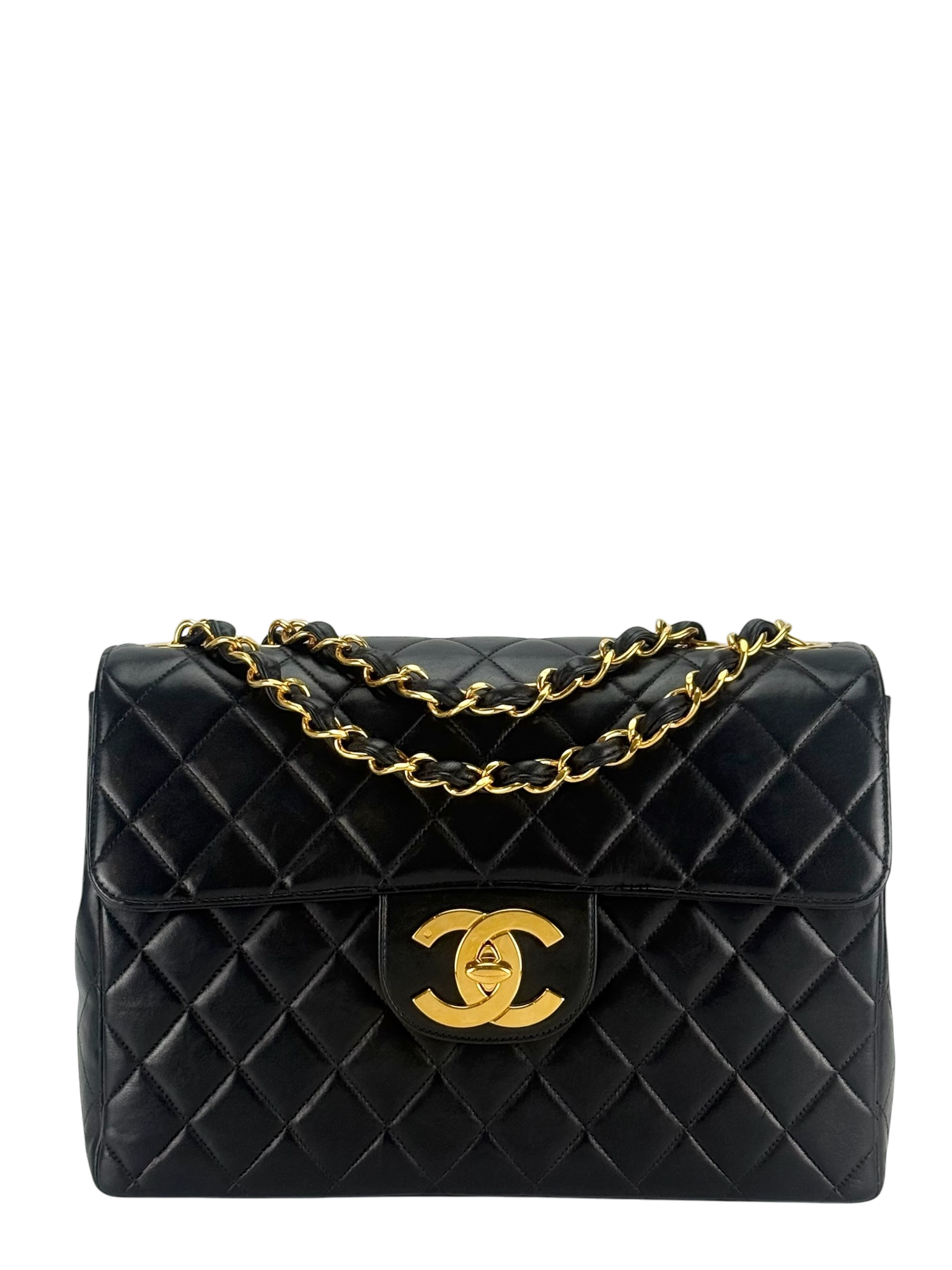 CHANEL - Black Lambskin Jumbo Flap Bag 30