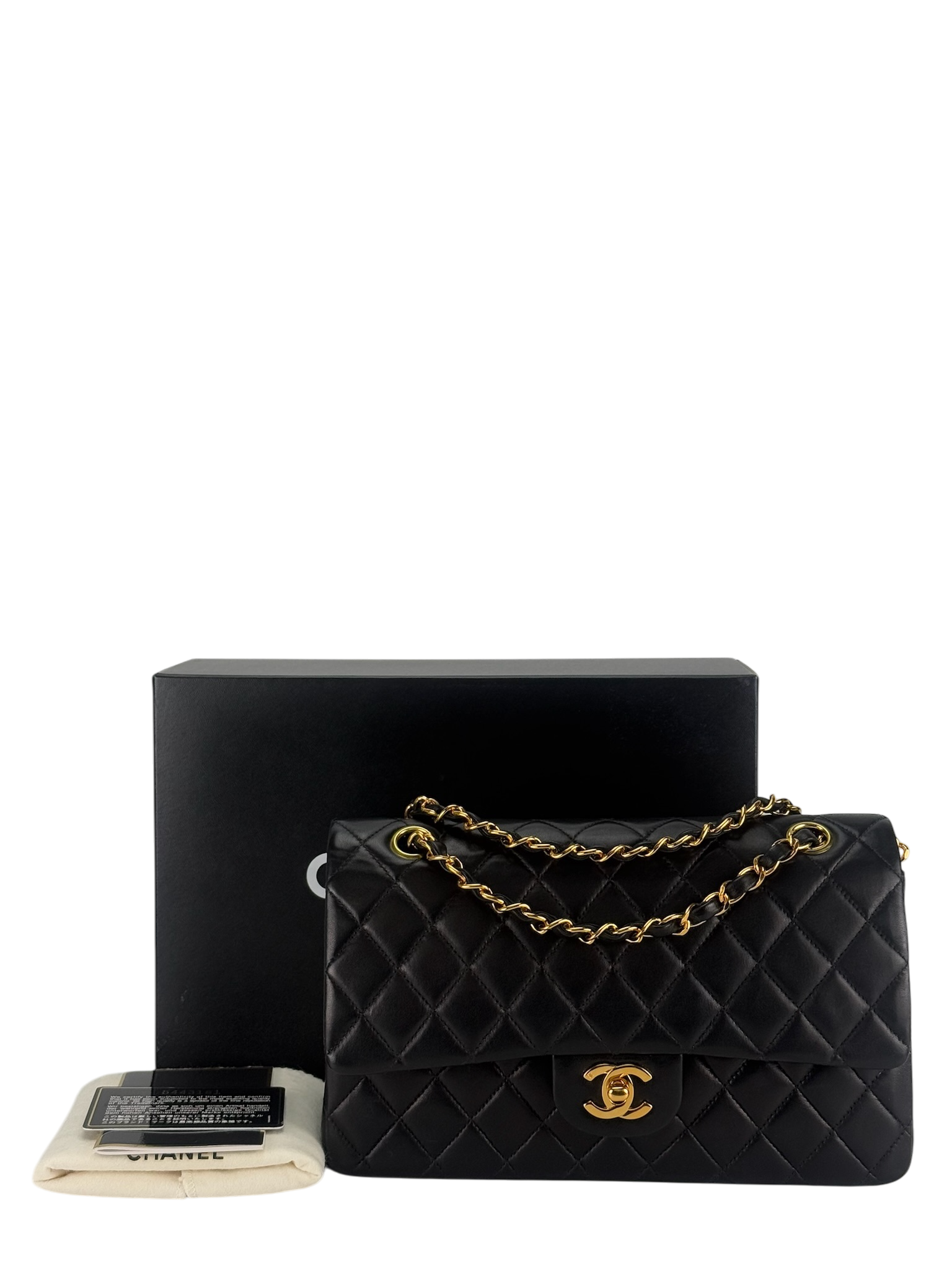 CHANEL - Medium Classic Double Flap Bag Black Lambskin Gold Hardware (CF25)