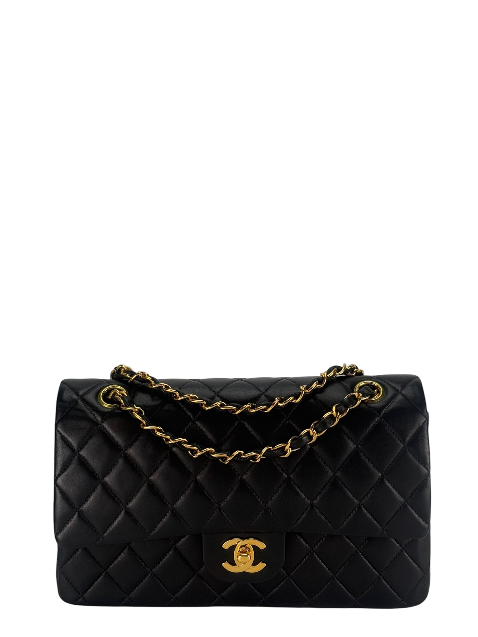 CHANEL - Medium Classic Double Flap Bag Black Lambskin Gold Hardware (CF25)