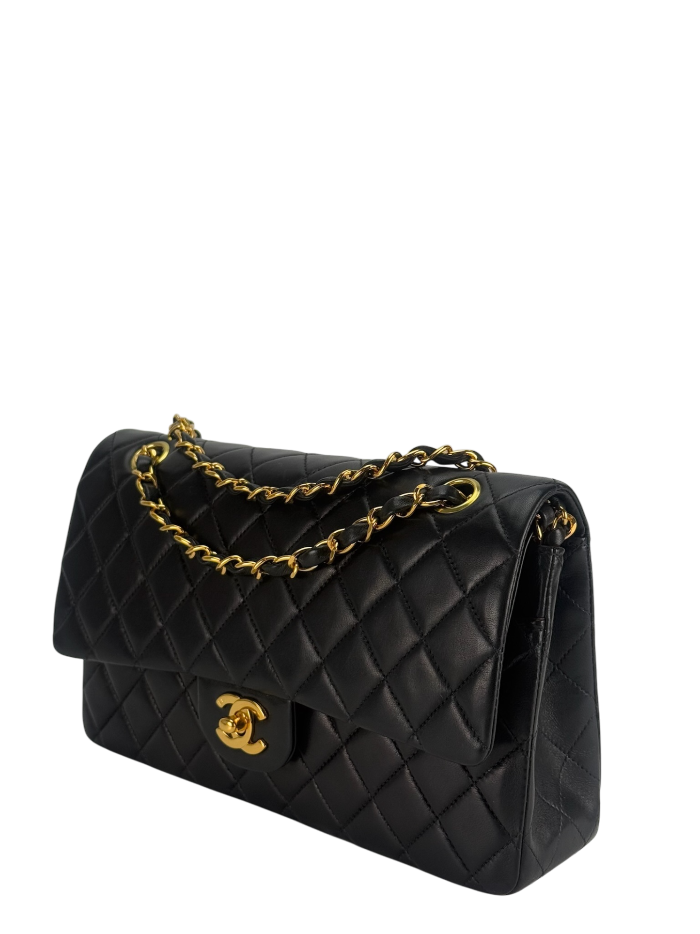 CHANEL - Medium Classic Double Flap Bag Black Lambskin Gold Hardware (CF25)