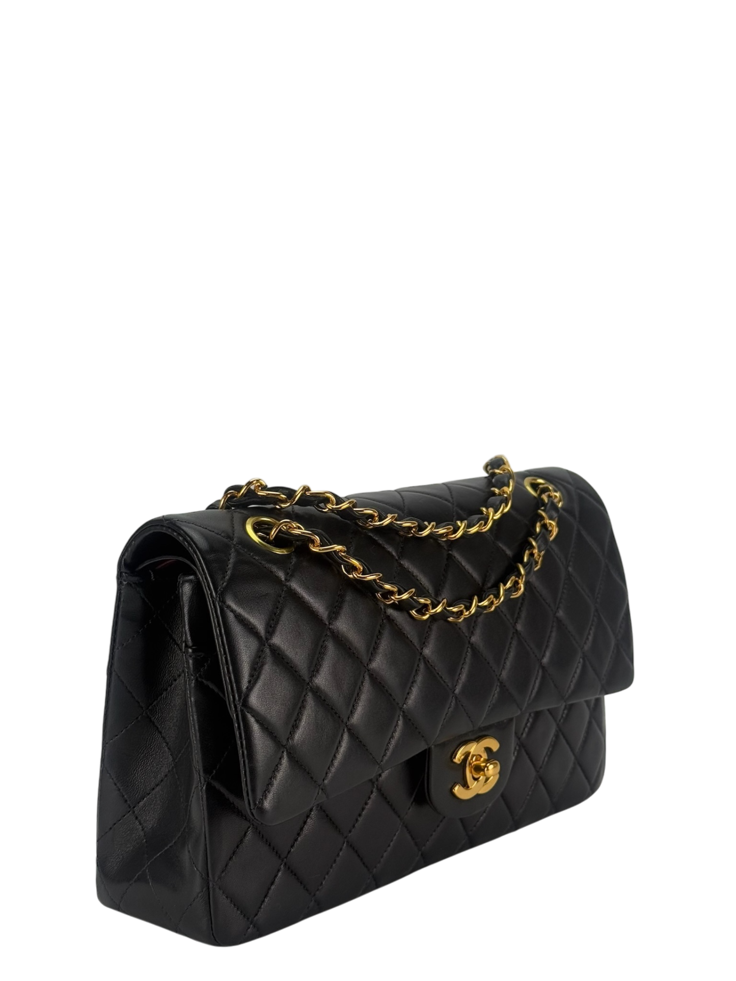 CHANEL - Medium Classic Double Flap Bag Black Lambskin Gold Hardware (CF25)