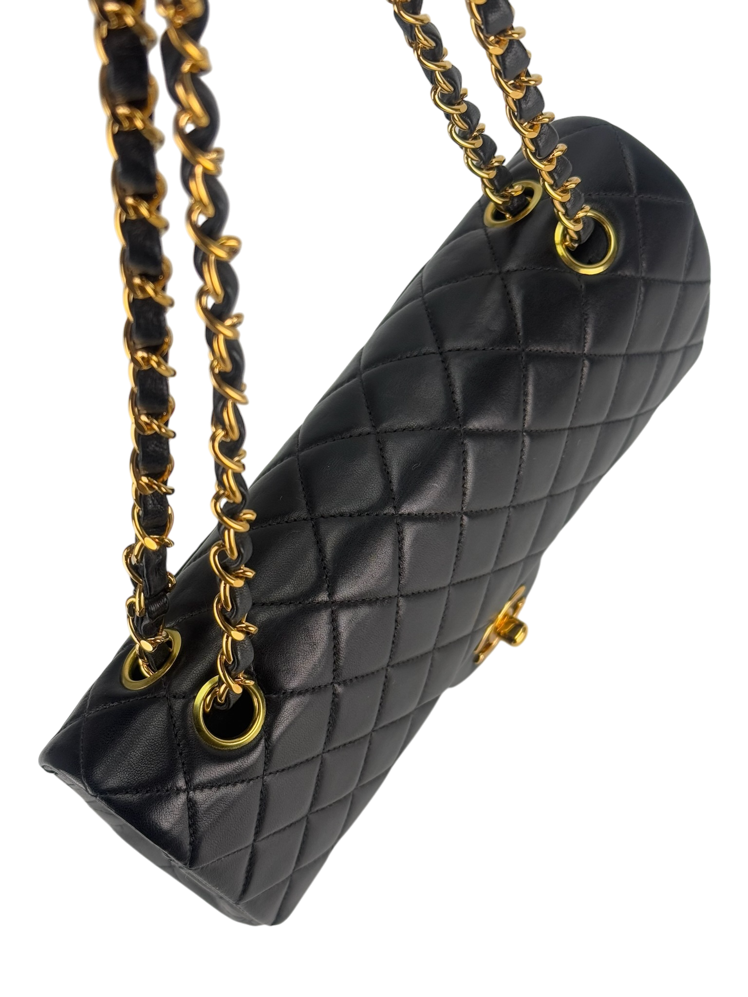 CHANEL - Medium Classic Double Flap Bag Black Lambskin Gold Hardware (CF25)