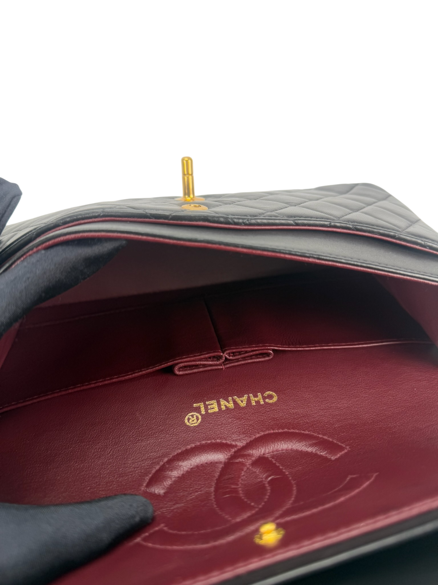 CHANEL - Medium Classic Double Flap Bag Black Lambskin Gold Hardware (CF25)