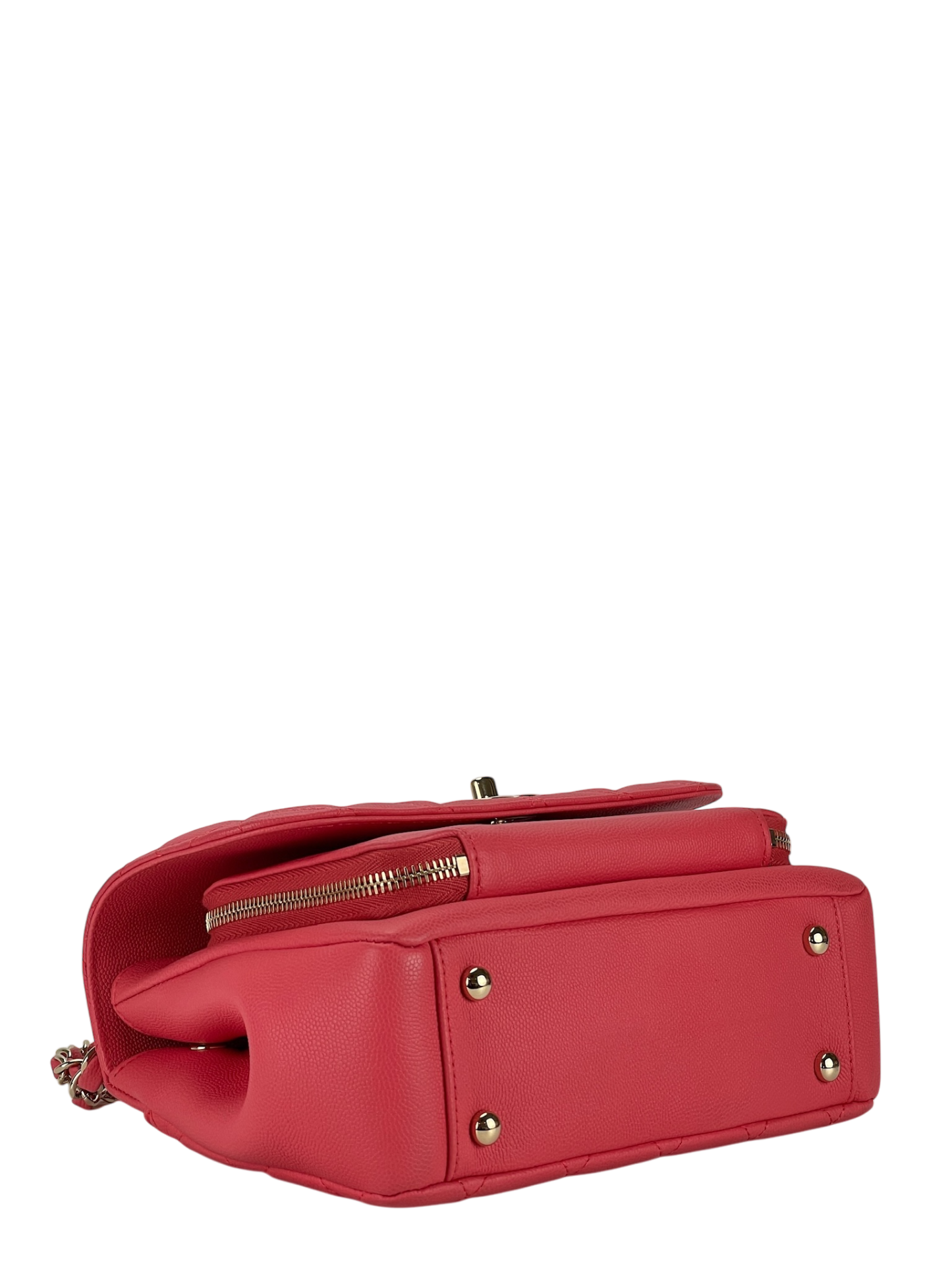 CHANEL - Red Caviar Top Handle Quilted CC Box Flap Bag Gold Hardware