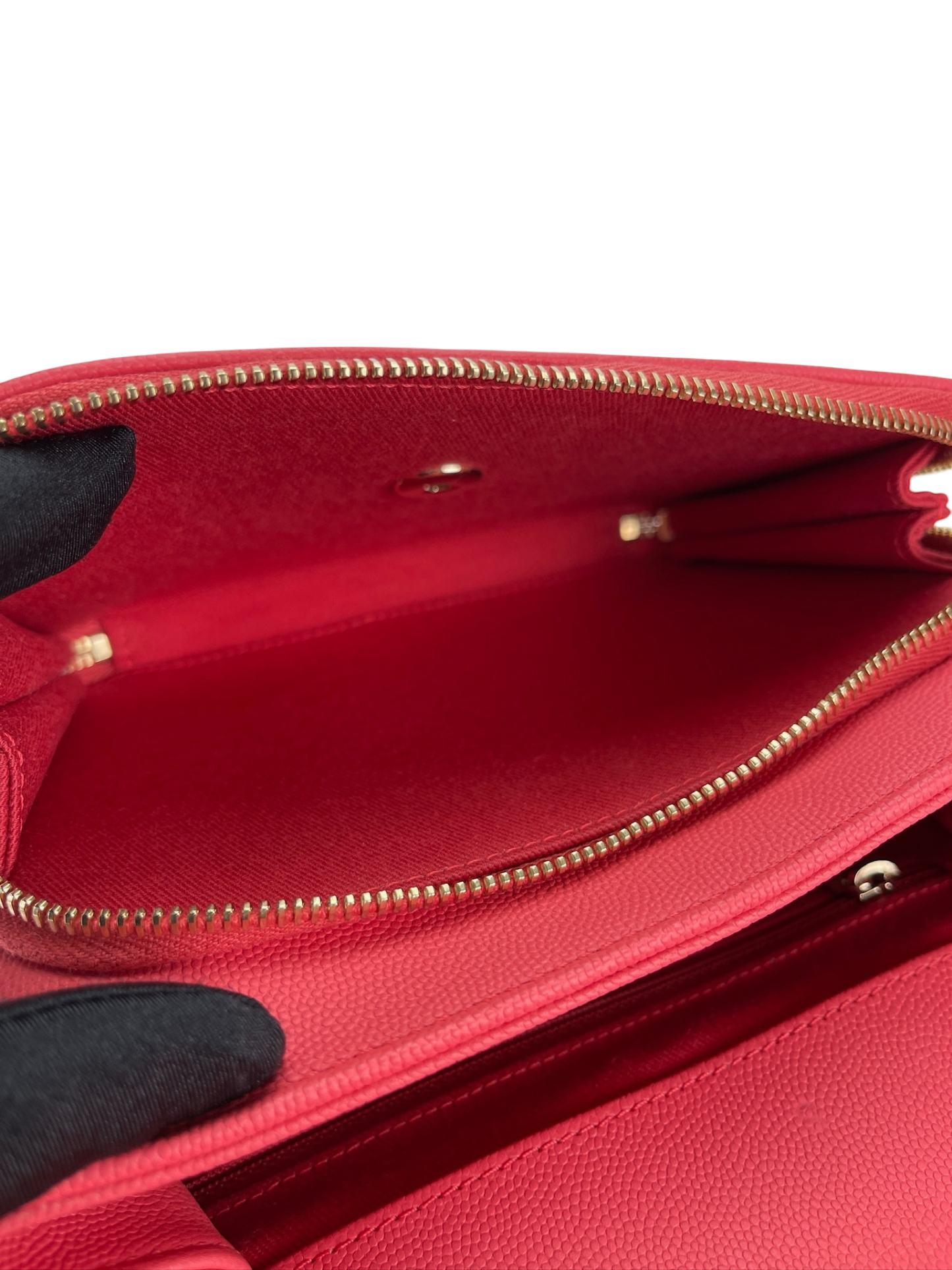CHANEL - Red Caviar Top Handle Quilted CC Box Flap Bag Gold Hardware