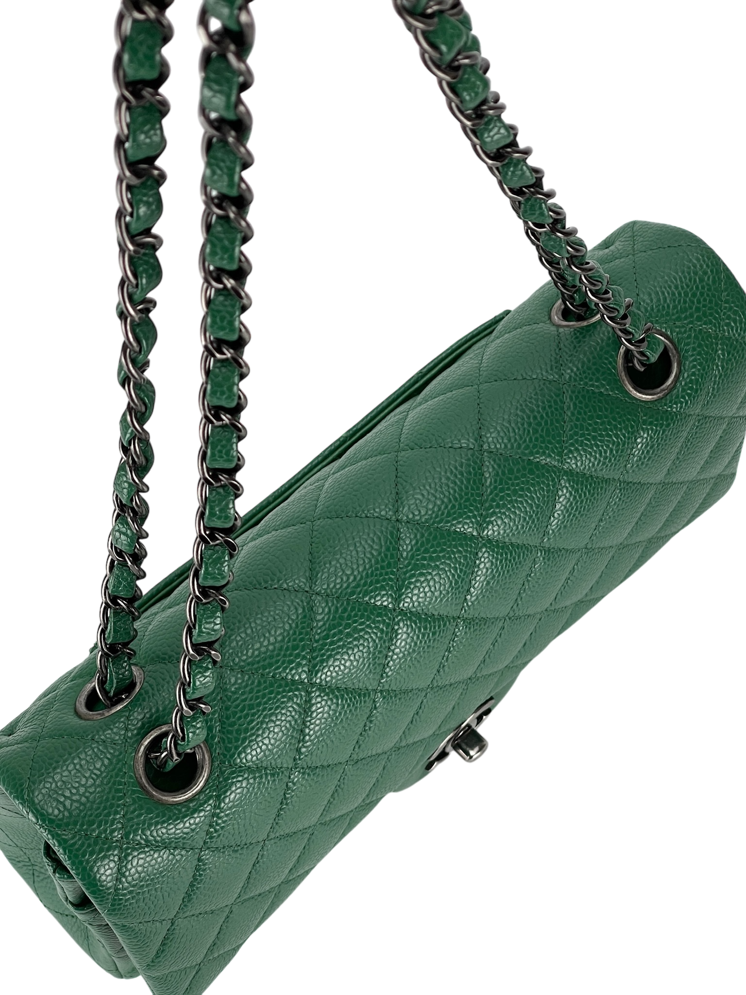 CHANEL - Medium Classic Double Flap Bag Green Caviar Sliver Hardware (CF25) 