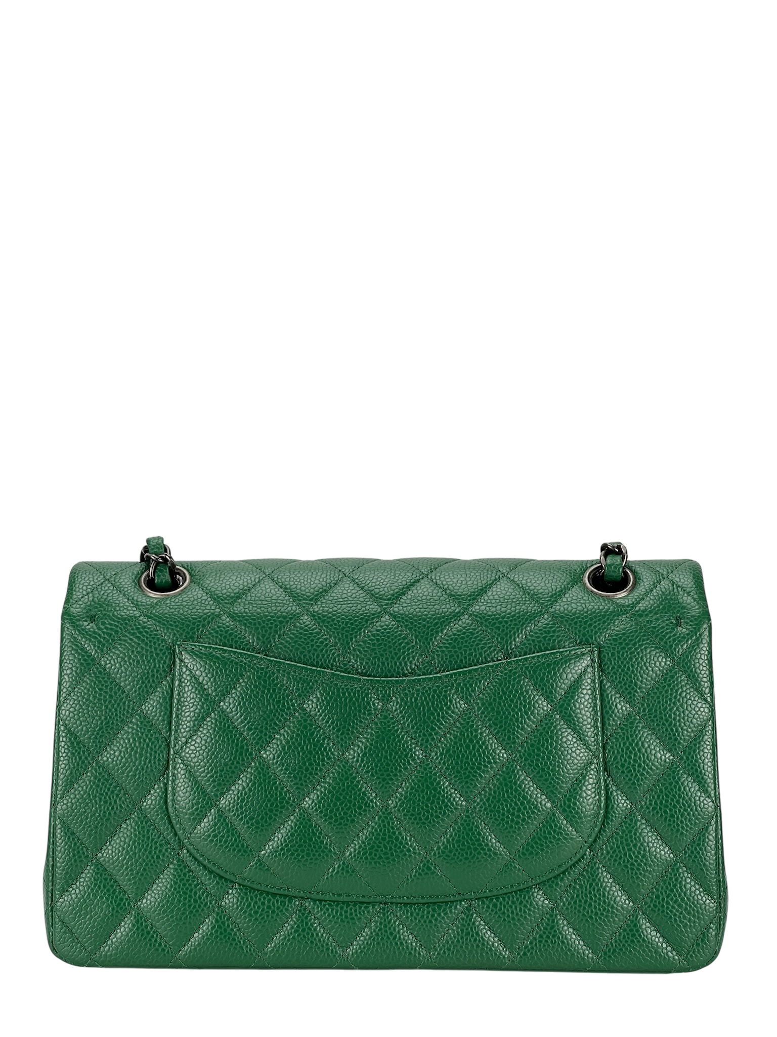CHANEL - Medium Classic Double Flap Bag Green Caviar Sliver Hardware (CF25) 